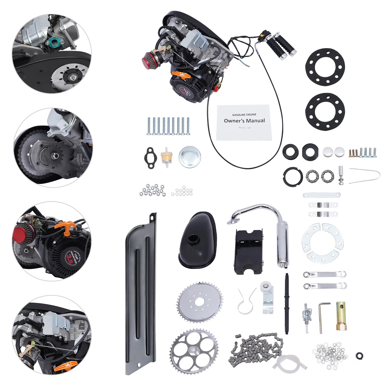 Miumaeov 100cc 4 stroke Bicycle Modified Engine Kit Set Single Cylinder with Chain 3HP 3600rpm