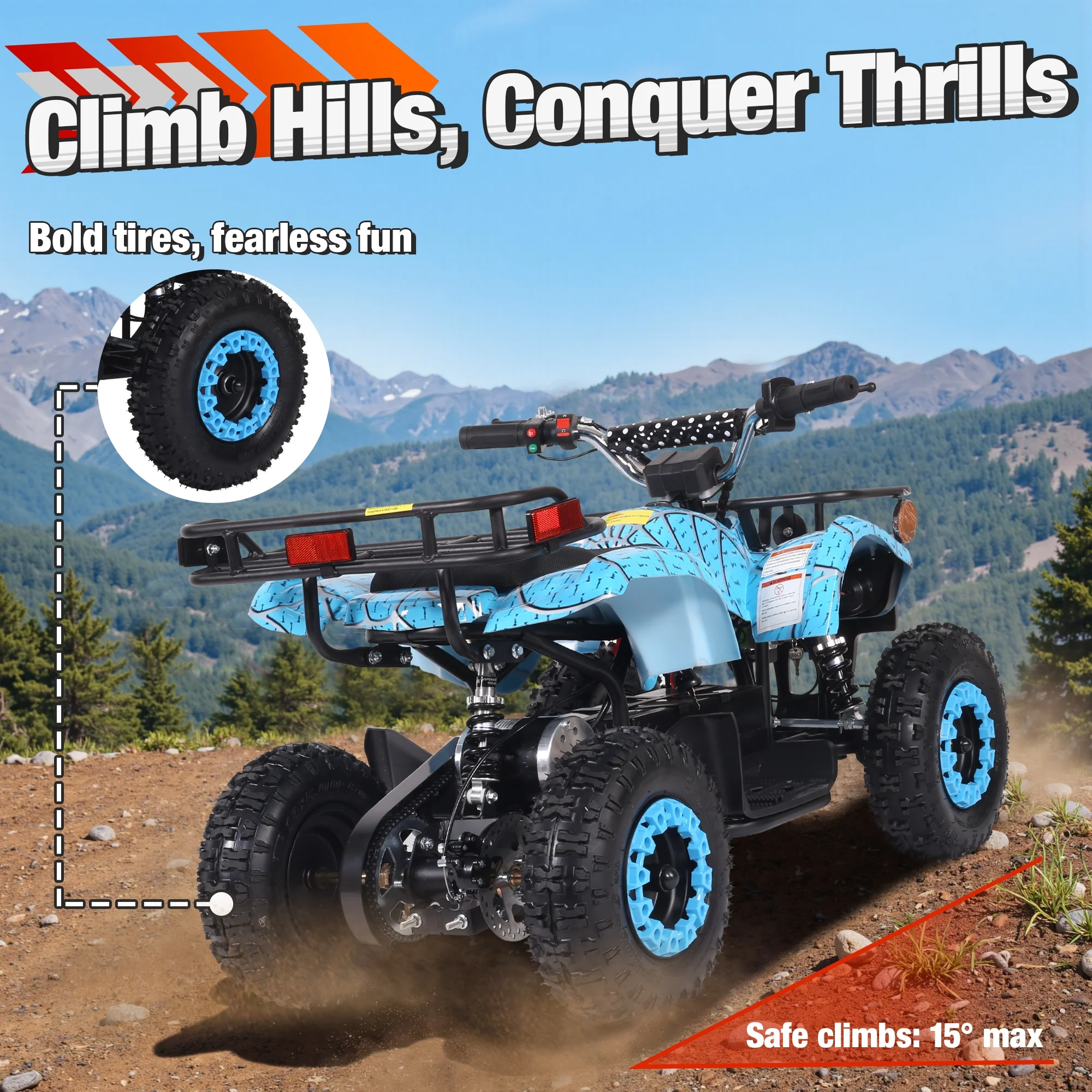 ATV for Kids, 36 Volt Ride on Toys, 500w Motor Quad Bike for Big Kids, Power Car Wheel with Metal Frame, Speed Control, Suspension, Black