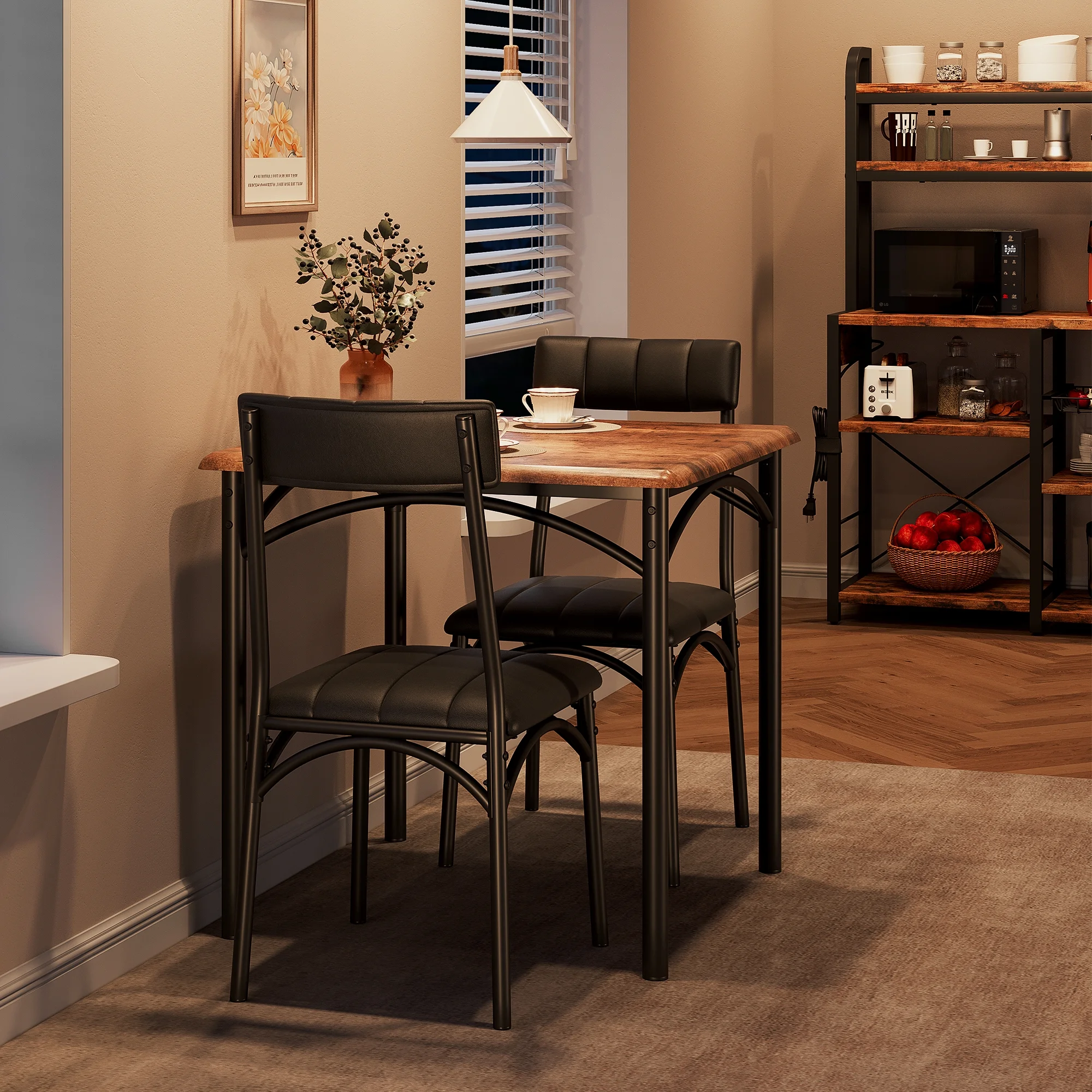 3 Piece Dining Table Set, Modern Industrial Table and Chairs Set for Home Kitchen, Kitchen Table Set for Small Space, Apartment, Rustic Gray