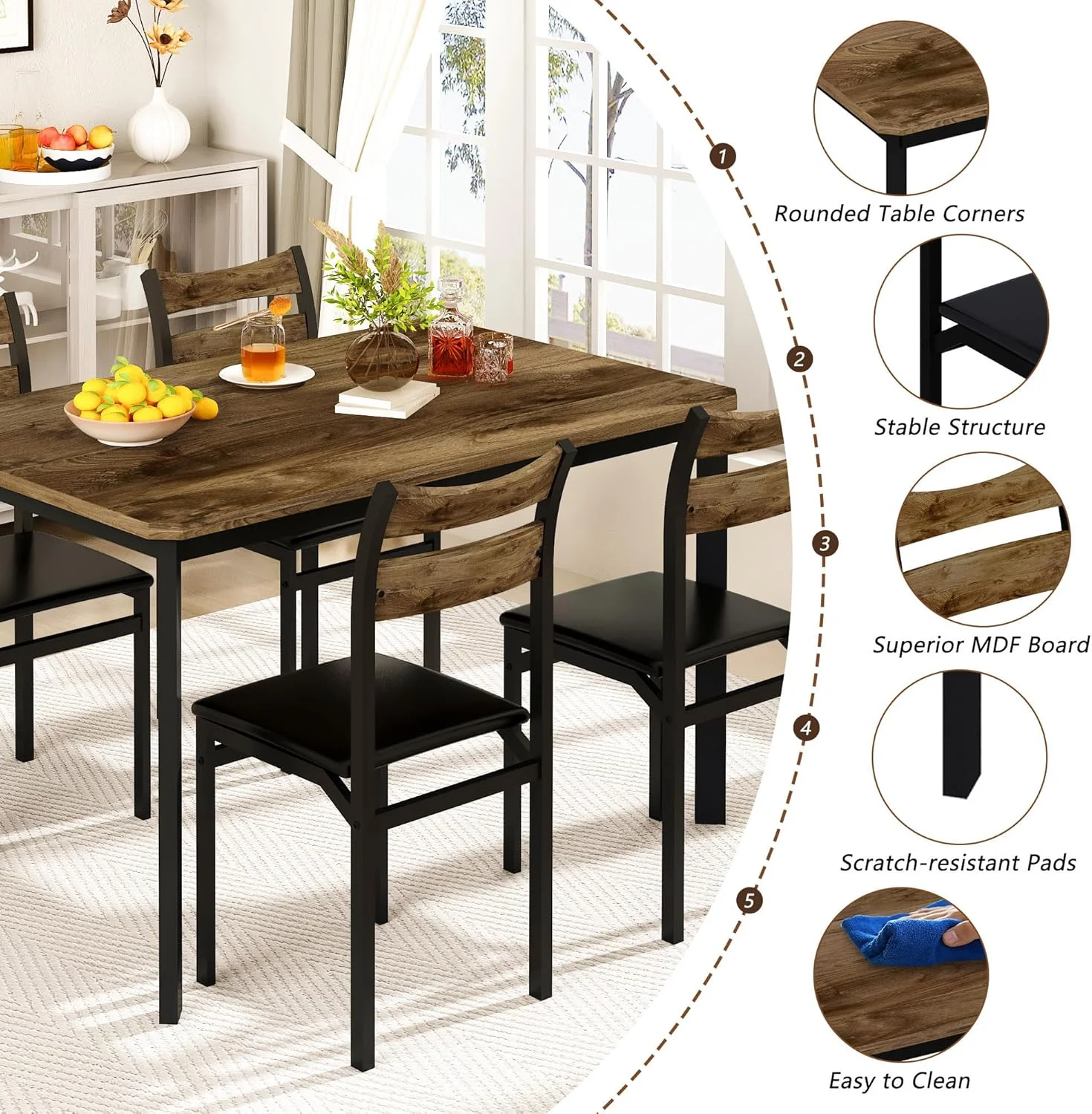 LinkRomat Dining Table Set for 4, 43.3