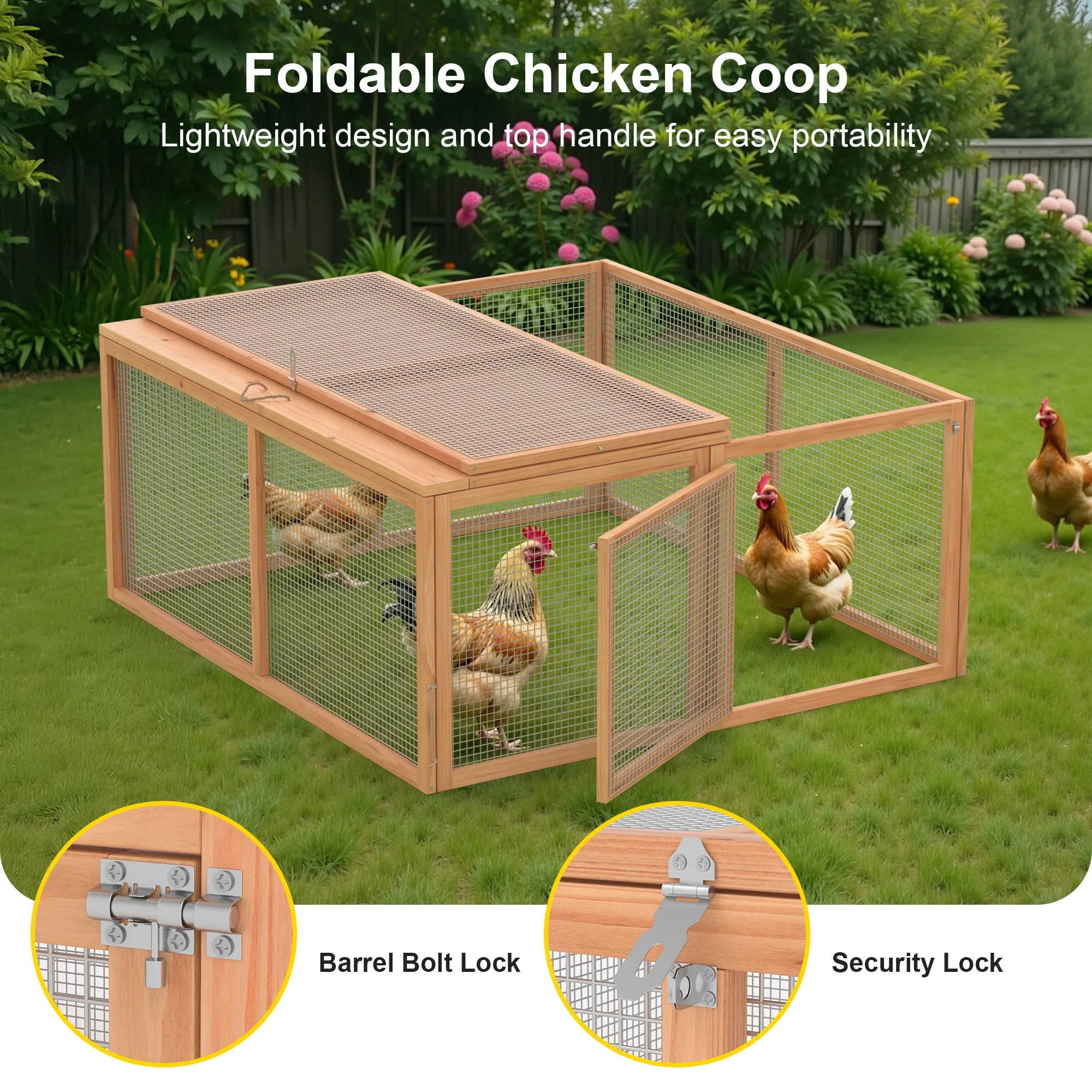 Portable Chicken Coop Run Rabbit Hutch Outdoor Small Animal Cage House Wooden Poultry Enclosure for Bunny, Duck, Chick, Quail, No Assembly Required