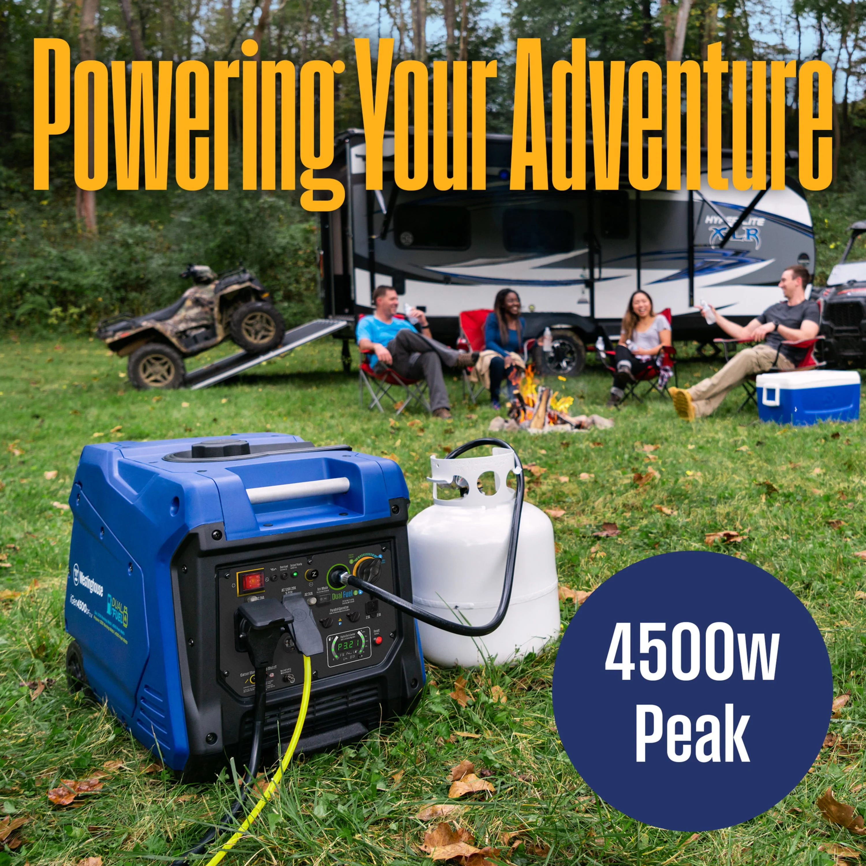 Westinghouse 4500 Peak Watt Portable Dual Fuel Inverter Generator, Recoil Start, Gas/Propane