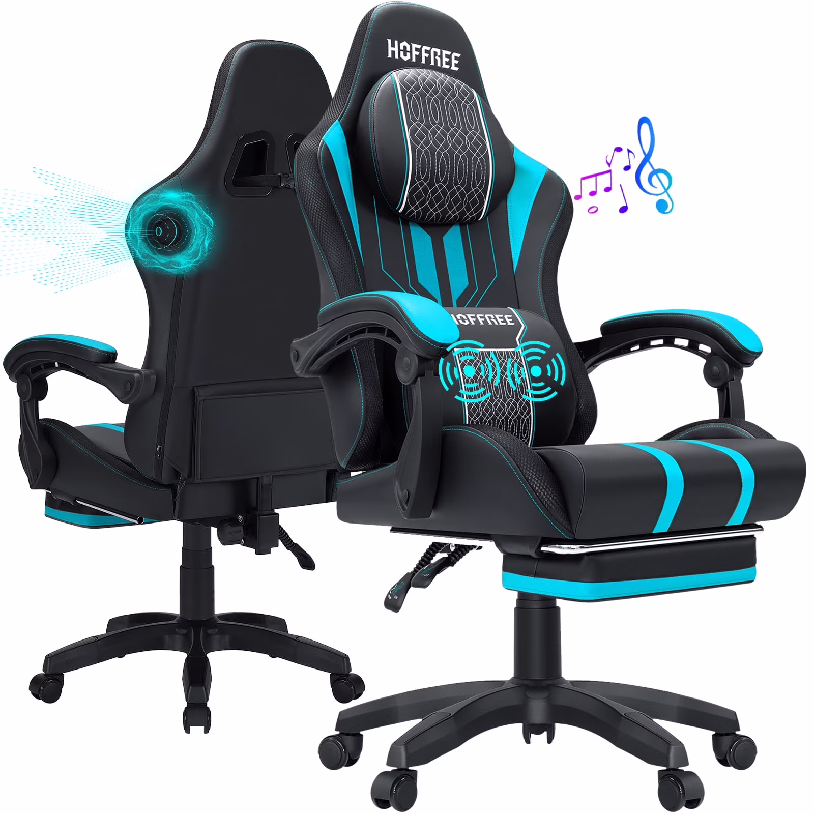 Hoffree Gaming Chair with Bluetooth Speakers Big and Tall Gamer Chair with Footrest and Massage Game Chair with Lumbar Support and 360-Swivel Seat and Headrest for Adults, 400lbs