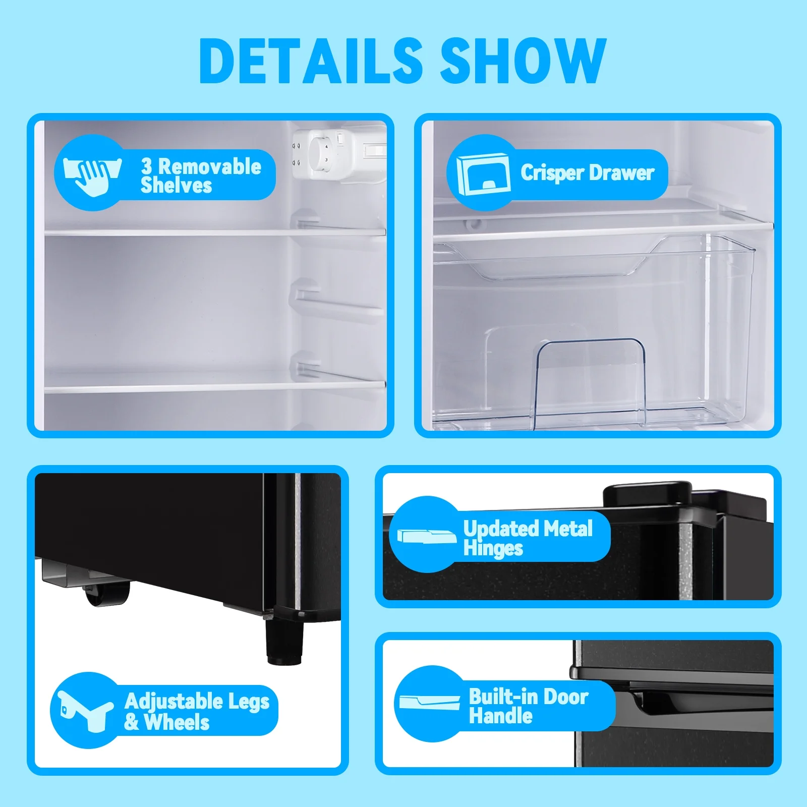 TACOOL Small Refrigerator with Freezer Mini Fridge with Removable Shelves LED Light for Apartment 5.0 Cu.Ft Black