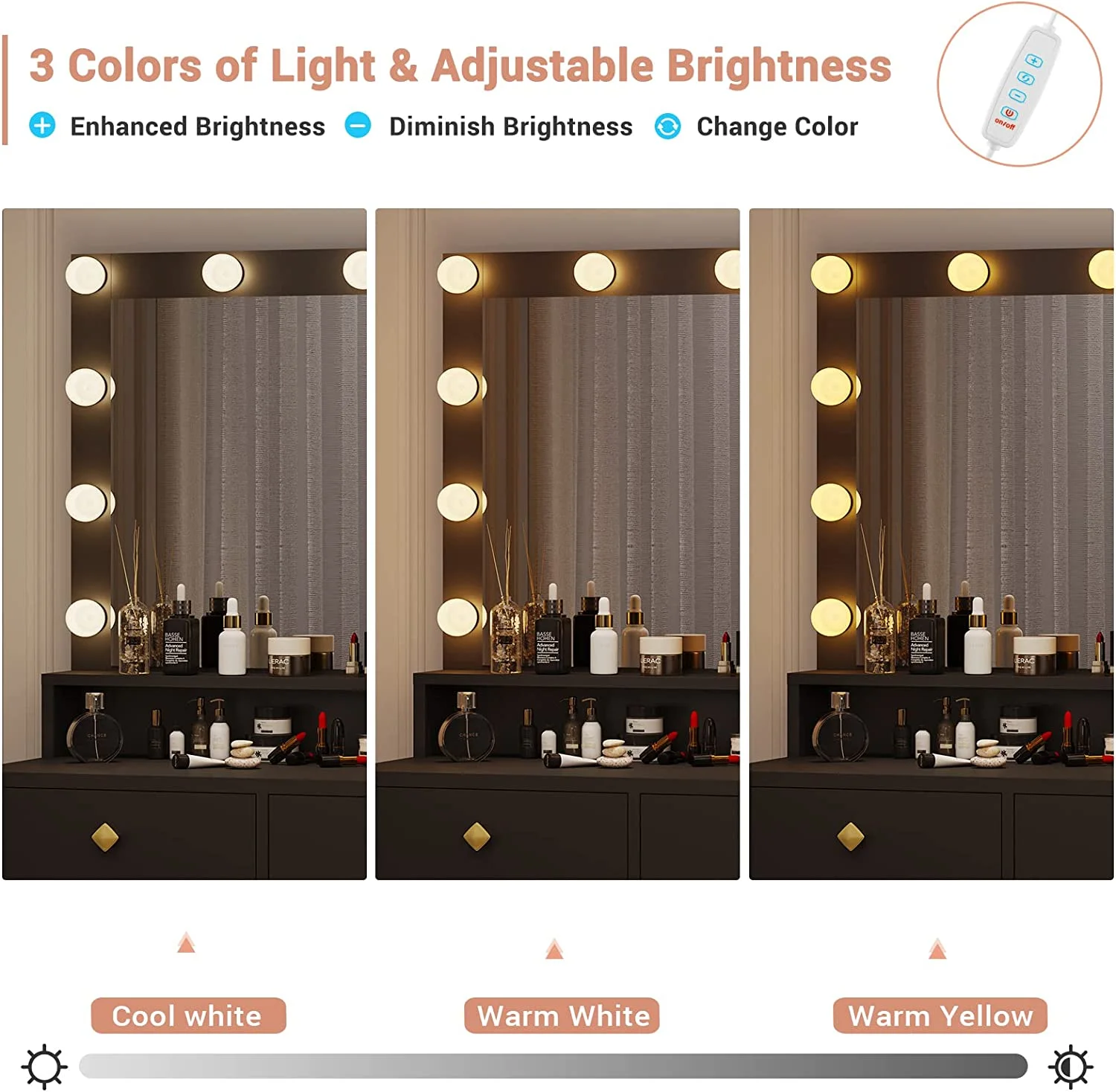 Afuhokles Large Makeup Vanity with Lights, Vanity Table with Charging Station Vanity Desk with Mirror and 10 LED Light Bulbs, 5 Drawers, White