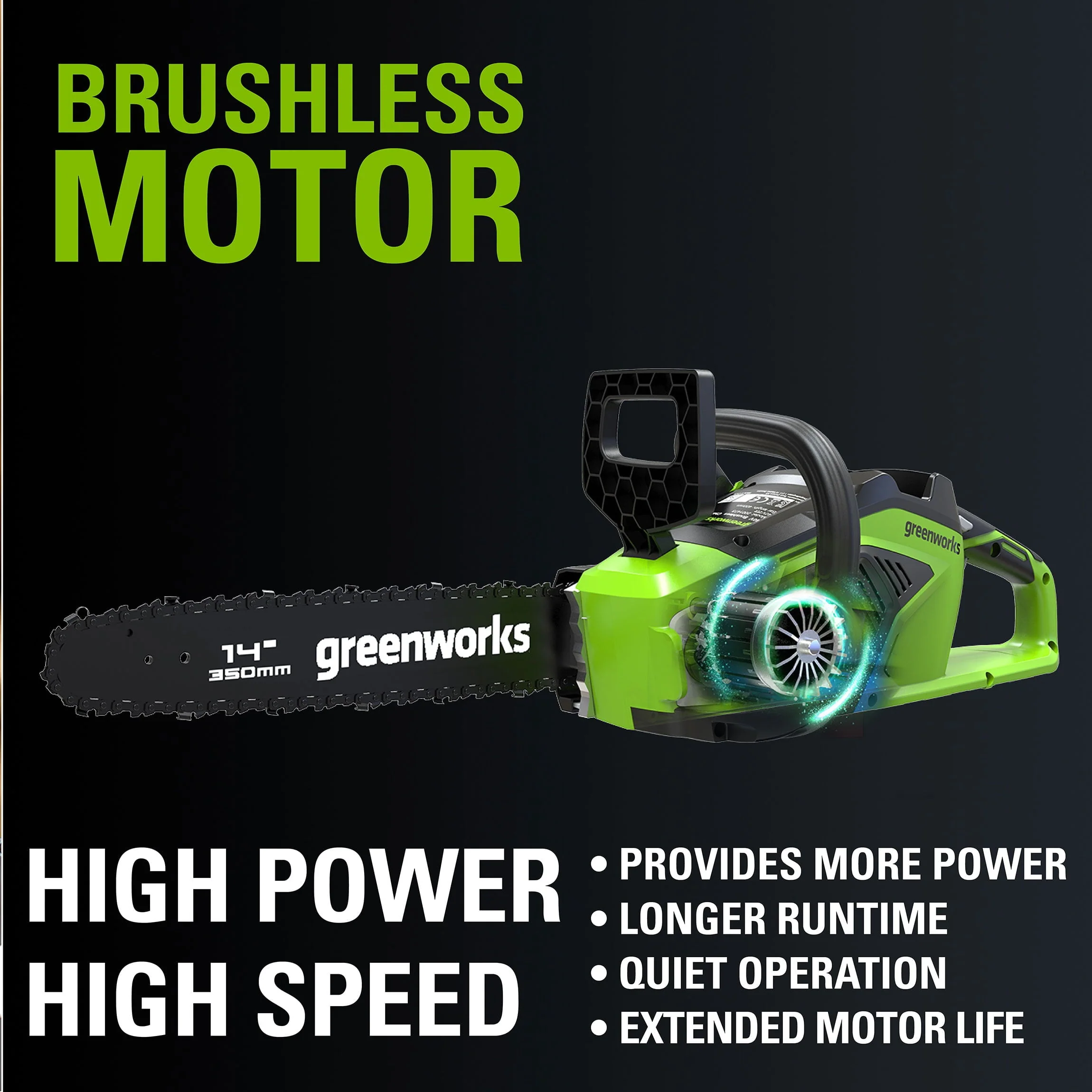 Greenworks 40V 14-inch Brushless Chainsaw with 2.5 Ah Battery and Charger, 2012802