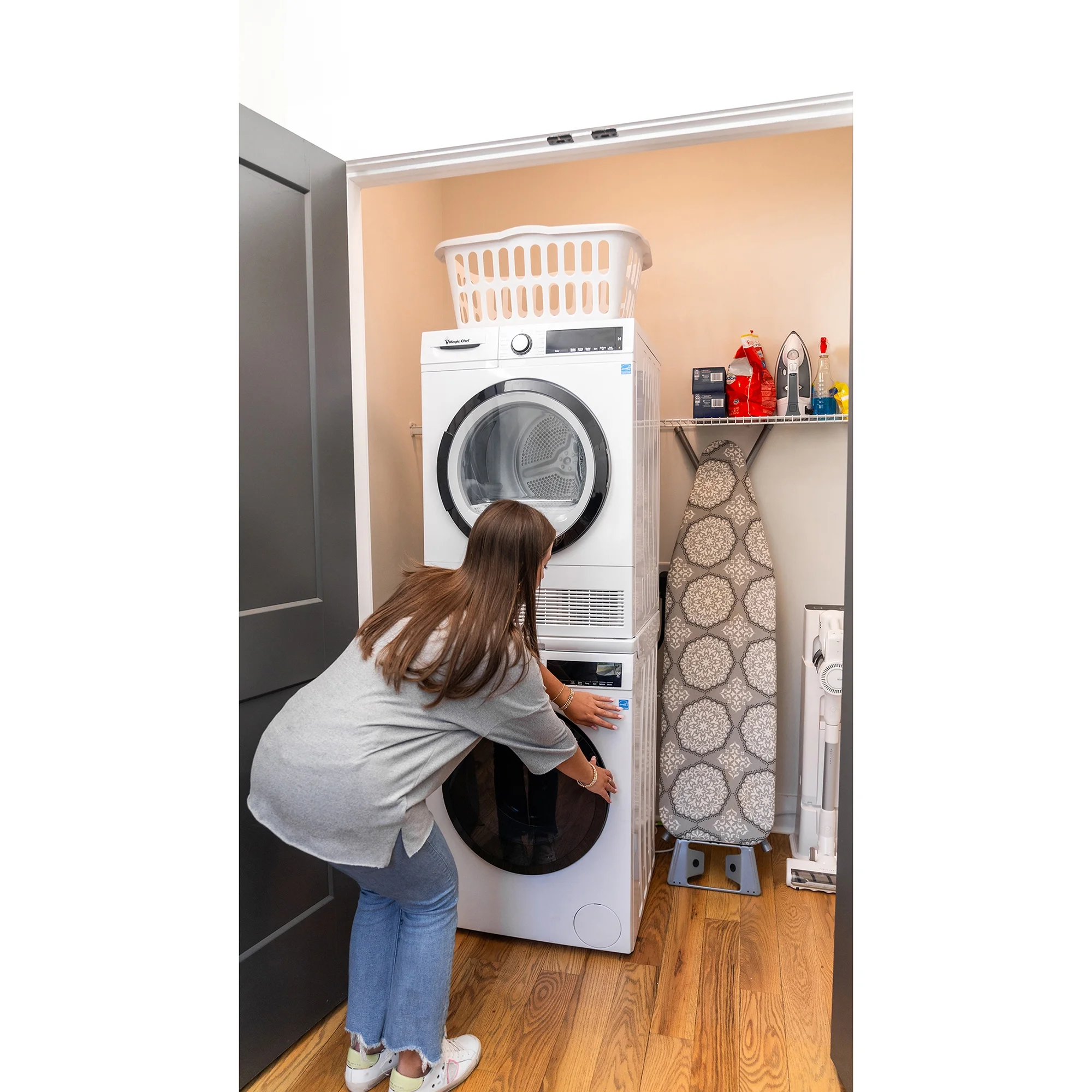 Magic Chef 4.0 cu. ft. Ventless, Condensing Front Load Stackable Electric Dryer, 24 in. in White in White