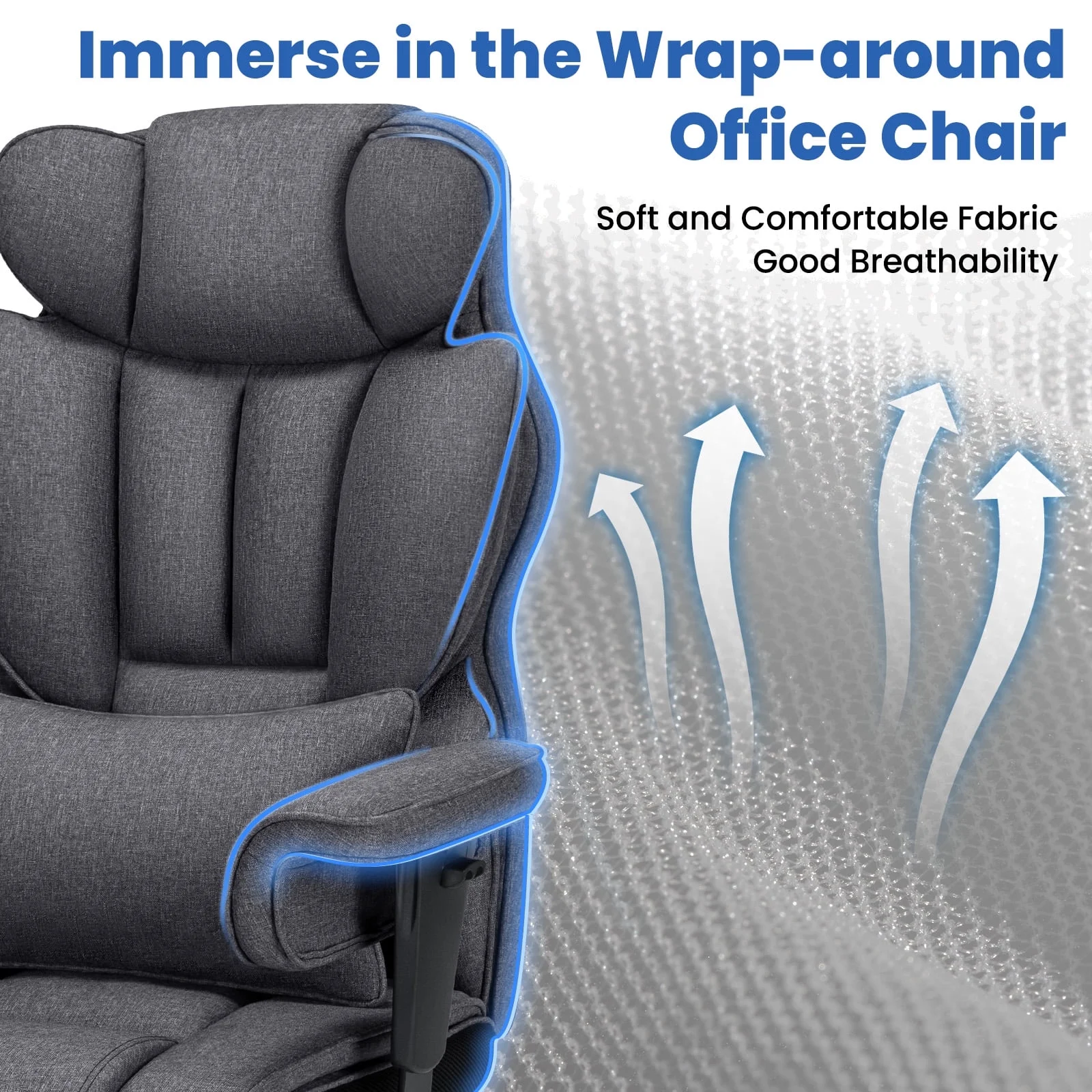 Hoffree Big and Tall Fabric Office Chair 450lbs, Executive Desk Chair with Massage Ergonomic  Computer Chair with Footrest Reclining Desk Office Chair with Lumbar Support for Home Office