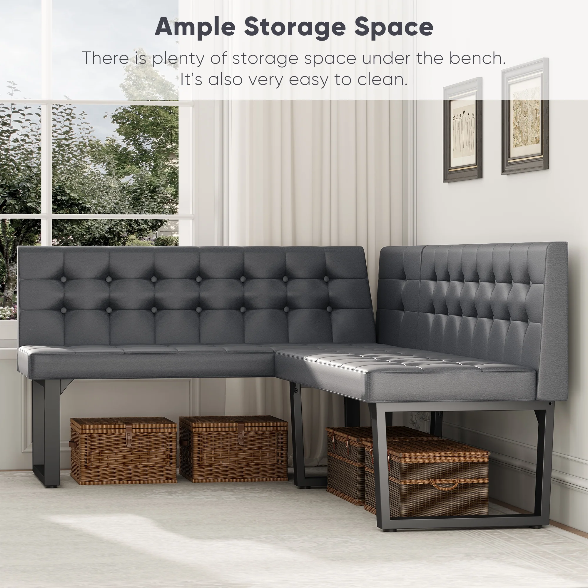 Brafab 5 Piece Corner Dining Breakfast Nook with Table and Bench Modern Kitchen Table Set with Gray Upholstered Banquette Seating