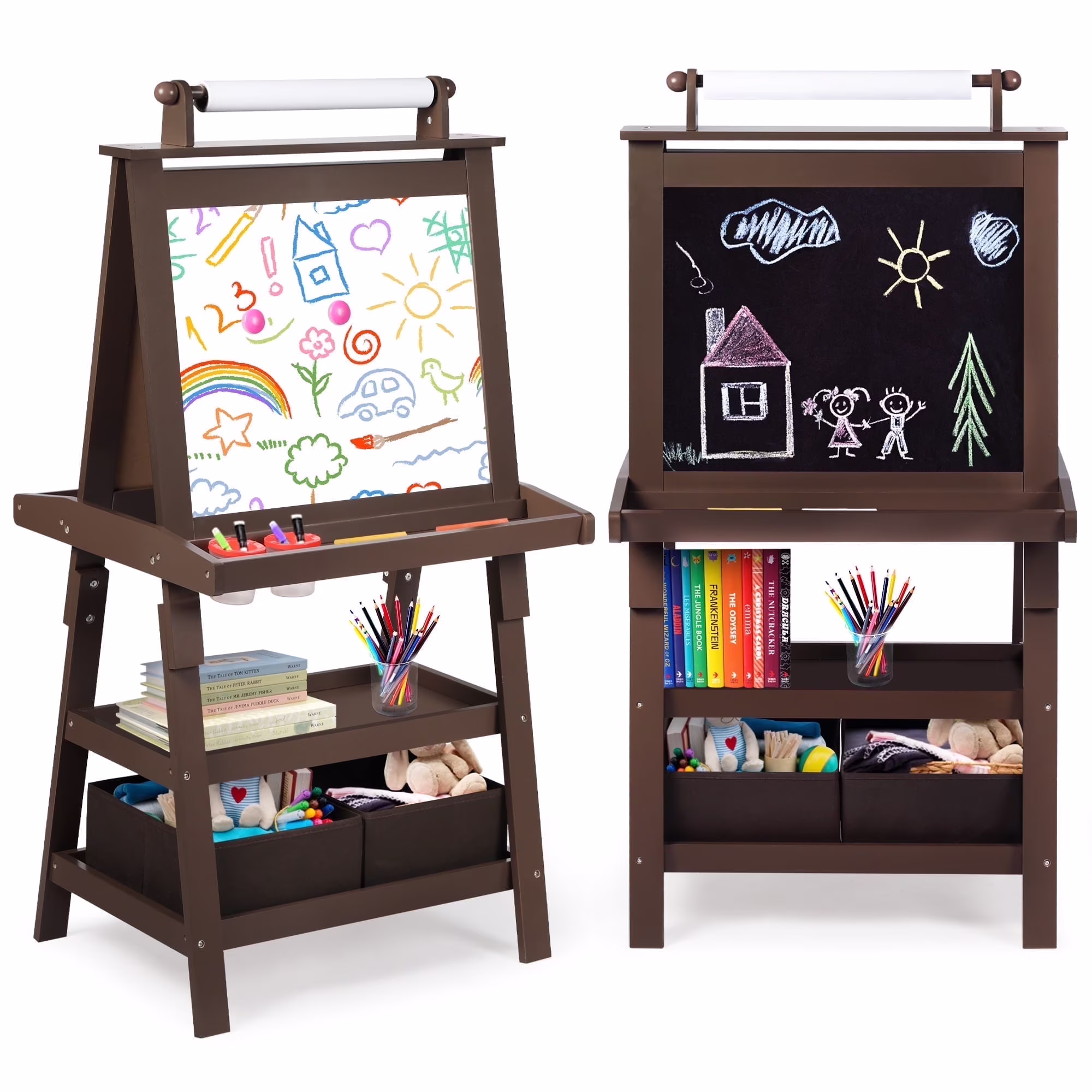 LINLUX 3 in 1 Art Easel for Kid, Whiteboard for Kid with Stand, Magnetic Chalkboard Pizarra, Grey