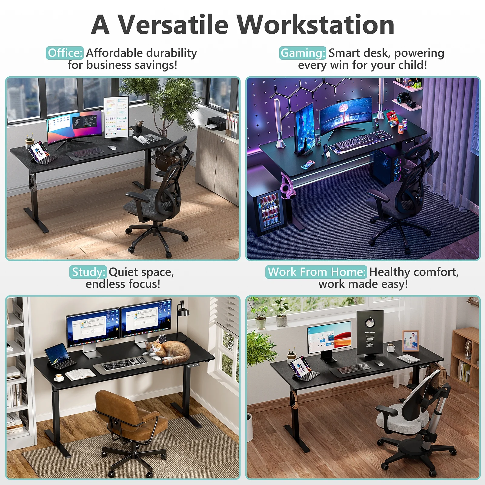 VVENACE Electric Standing Desk Height Adjustable Desk 48 inch 4 Memory Height Ergonomic Sit Stand up Desk for Home Office, White, 2 Split Boards