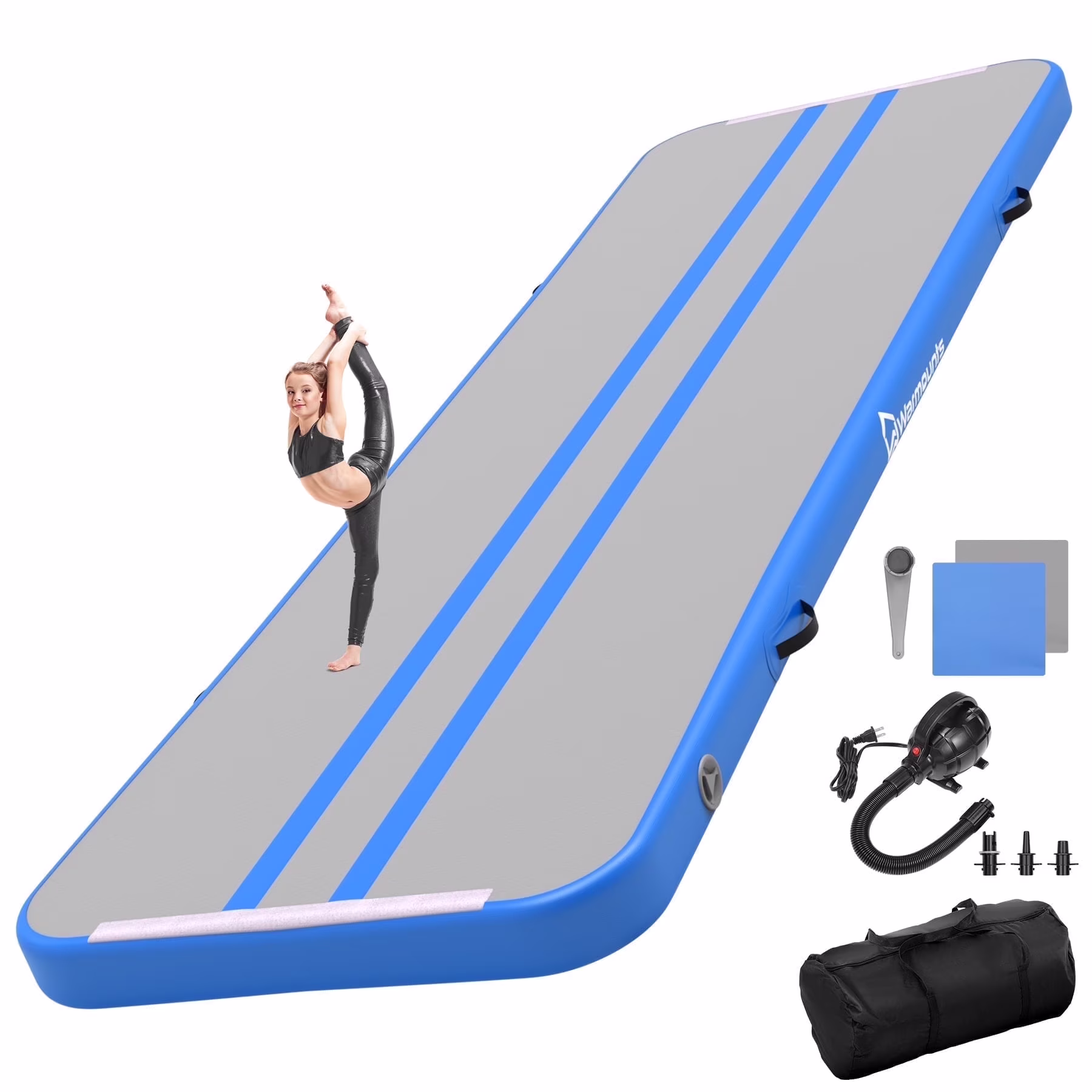 WARMOUNTS Tumbling Mat, 10 ft Inflatable Air Gymnastics Training Mats w/ Electric Pump, 4'' Thick Tumble Track for Home, Gym, Cheerleading, Water, Outdoor