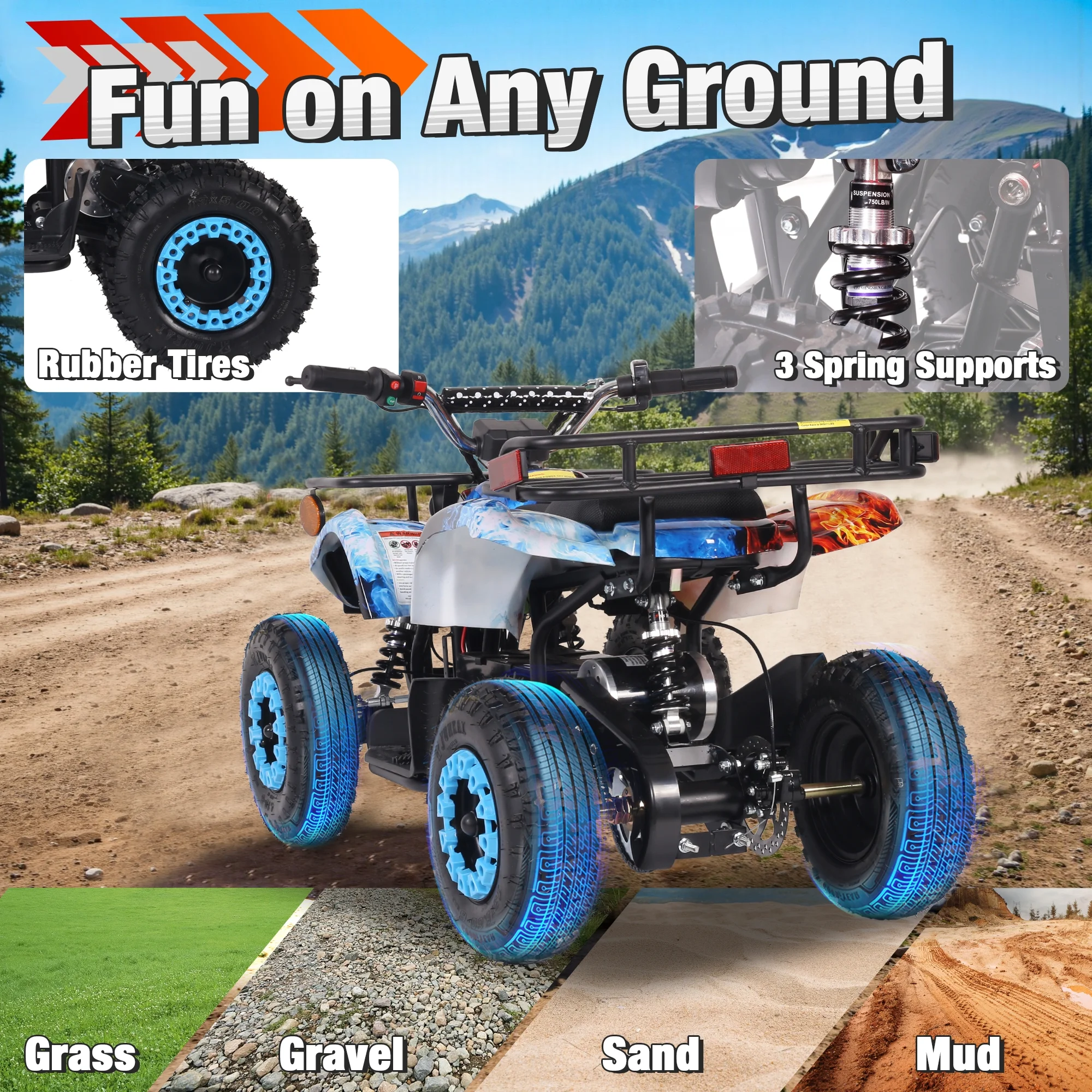 ATV for Kids, 36 Volt Ride on Toys, 500w Motor Quad Bike for Big Kids, Power Car Wheel with Metal Frame, Speed Control, Suspension, Black