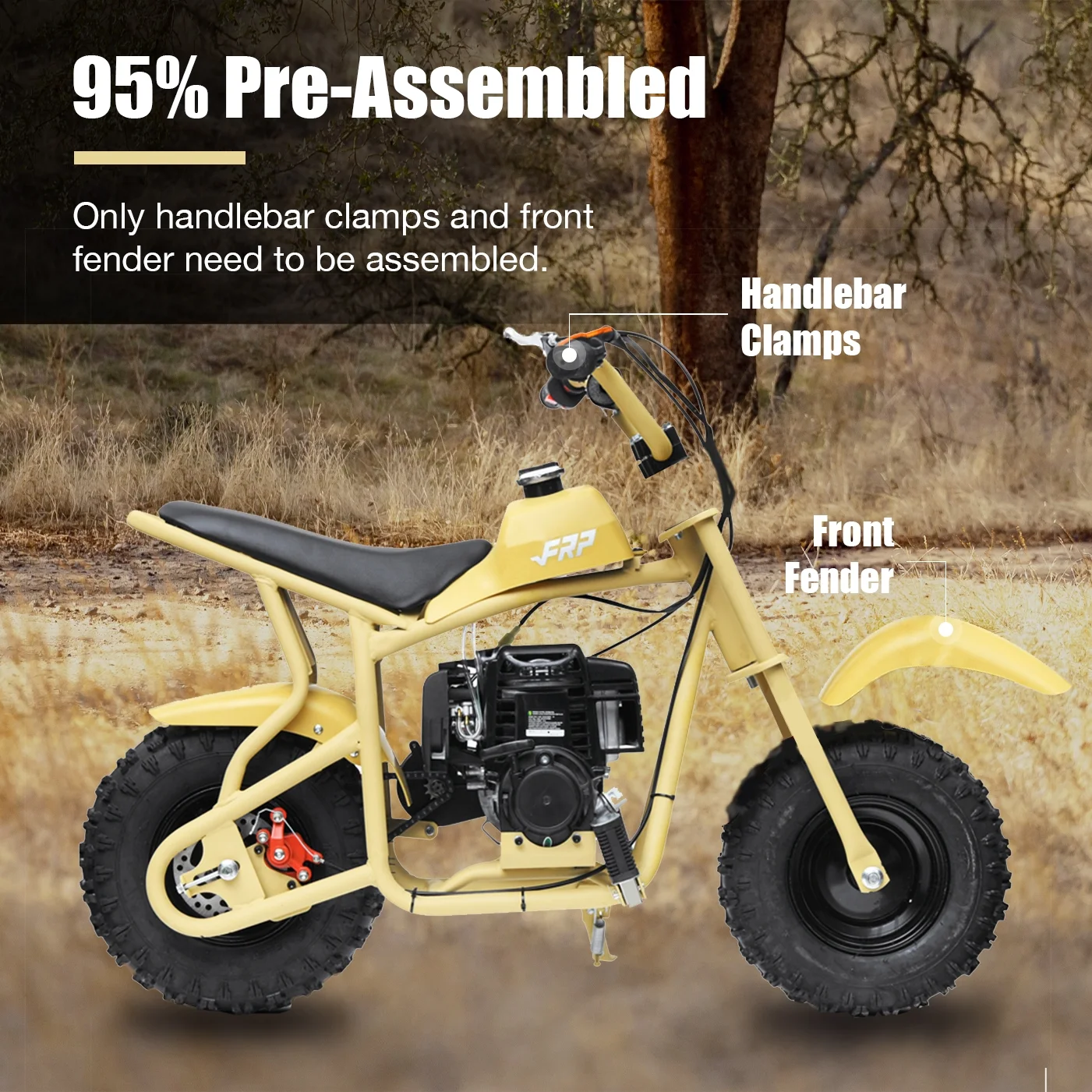 FRP 50cc Gas Dirt Bike - Red Mini Motorcycles for Young Riders, Gas Powered Mini Bike with Safety Kill Switch, Tubeless Tires, Easy Pull Start, and EPA Approved (Red)