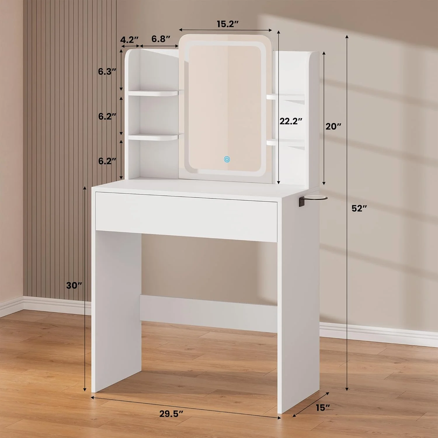 Vanity Table Set with Mirrors and Adjustable Lights ,Makeup vanity With Power Outlet for Bedroom Dressing Room,White