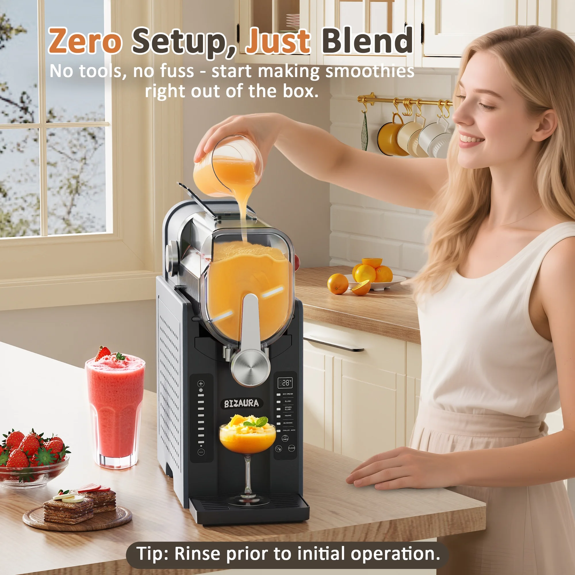BIZAURA Slushie Machine, Slushy Machine for Home No Ice Need, Professional Frozen Drink Maker, 6 Presets for Milkshakes, Frapp��s, Slush, Ice Cream