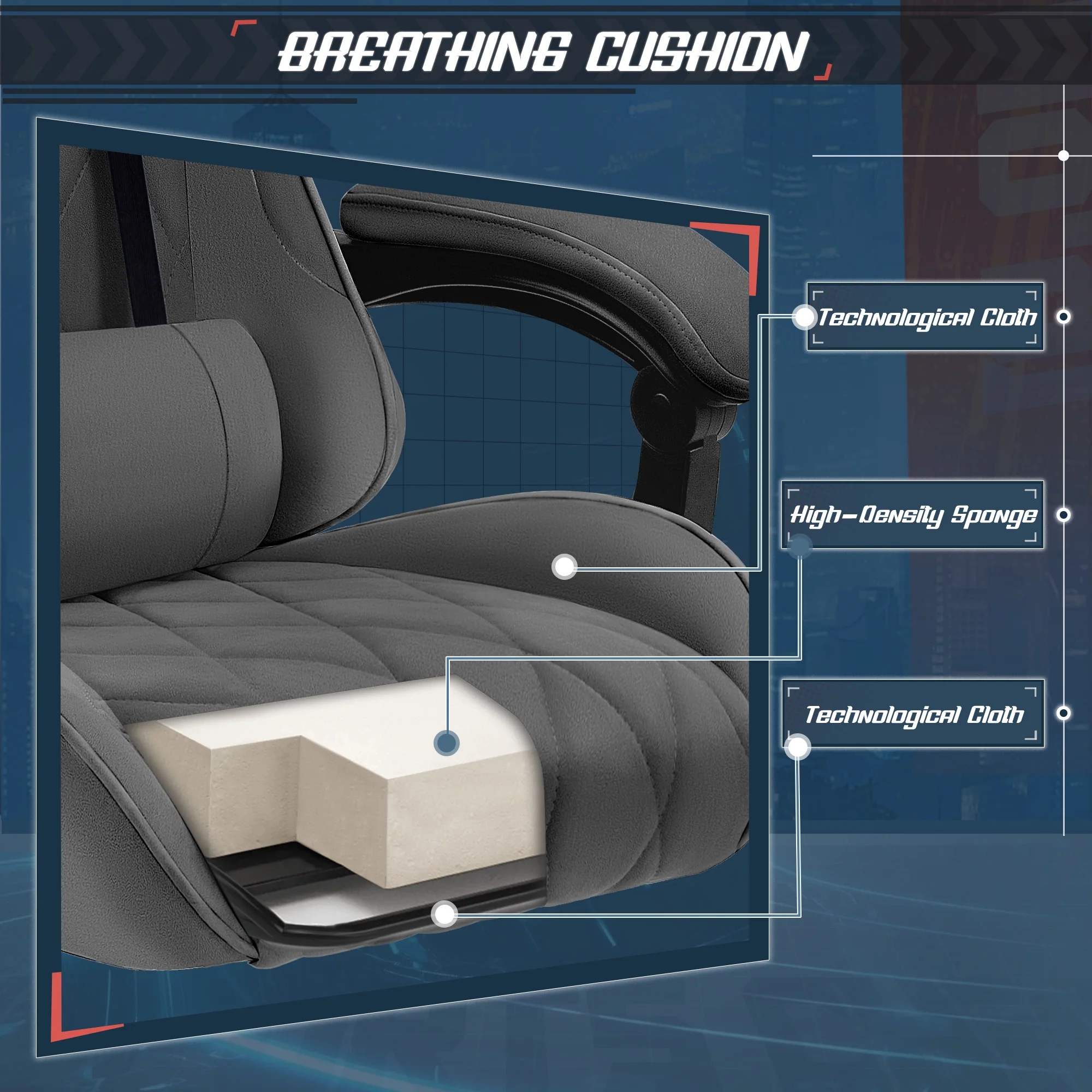 Homall Gaming Chair Fabric Computer Chair Massage Game Chair Cloth Office Chair with Headrest, Lumbar Support & Footrest,Gray