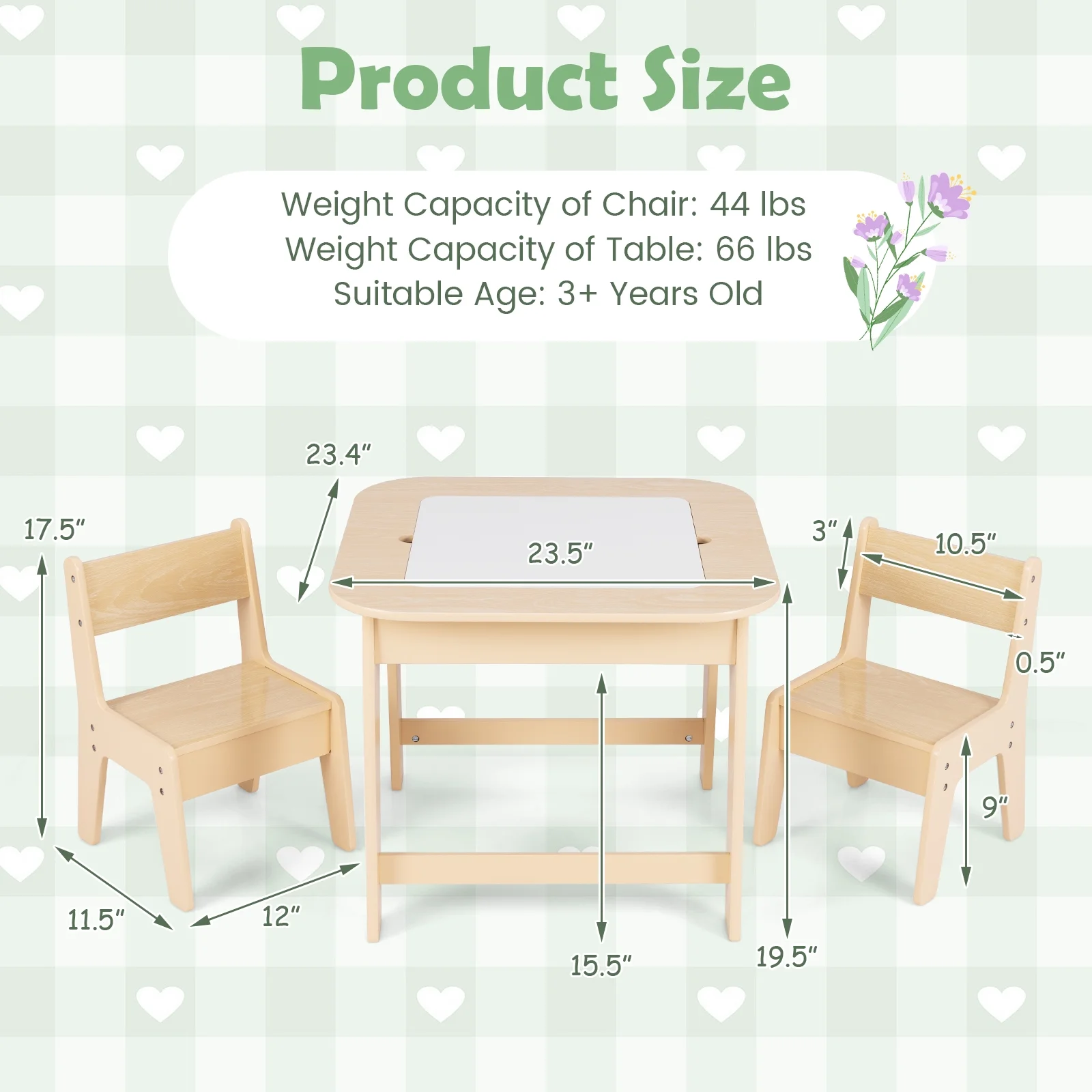 OLAKIDS Kids Table and Chair Set, 3 in 1 Wooden Activity Table with Removable Tabletop, Blackboard and Whiteboard for Toddlers Arts Crafts Drawing Reading Playing, Playroom Nursery (Natural)