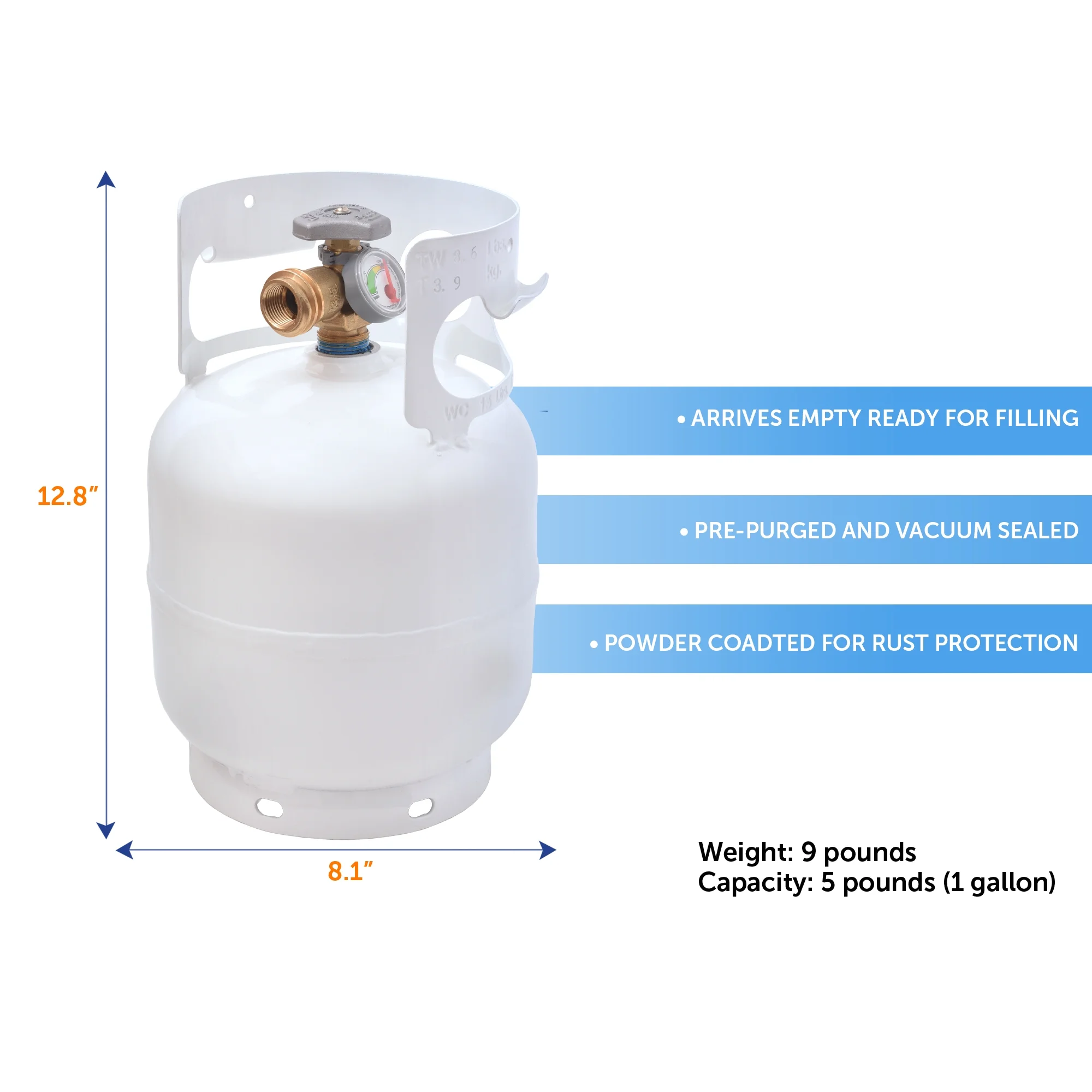 Flame King 5LB Empty Propane Tank LP Cylinder with OPD Valve and Built-in Gauge, Great for Camping
