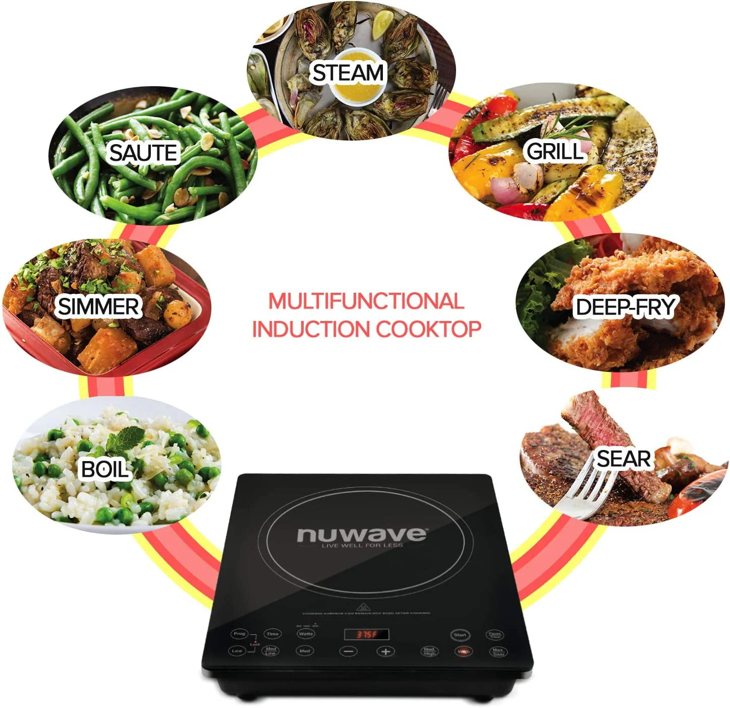 NuWave 1800w Precision Induction Cooktop 94 Temp Settings 100°F - 575°F in 5°F Portable Pro Chef Commercial-Grade NSF-Certified