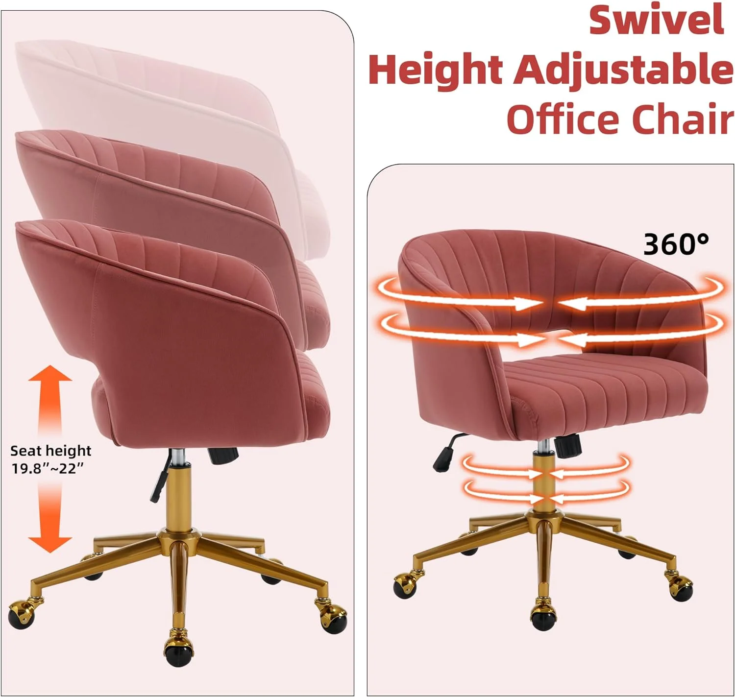 Westice Home Office Desk Chairs, Velvet Task Chair, Height Adjustable Swivel Vanity Chair with Golden Base for Vanity Study, Living Room Computer Room, Beige