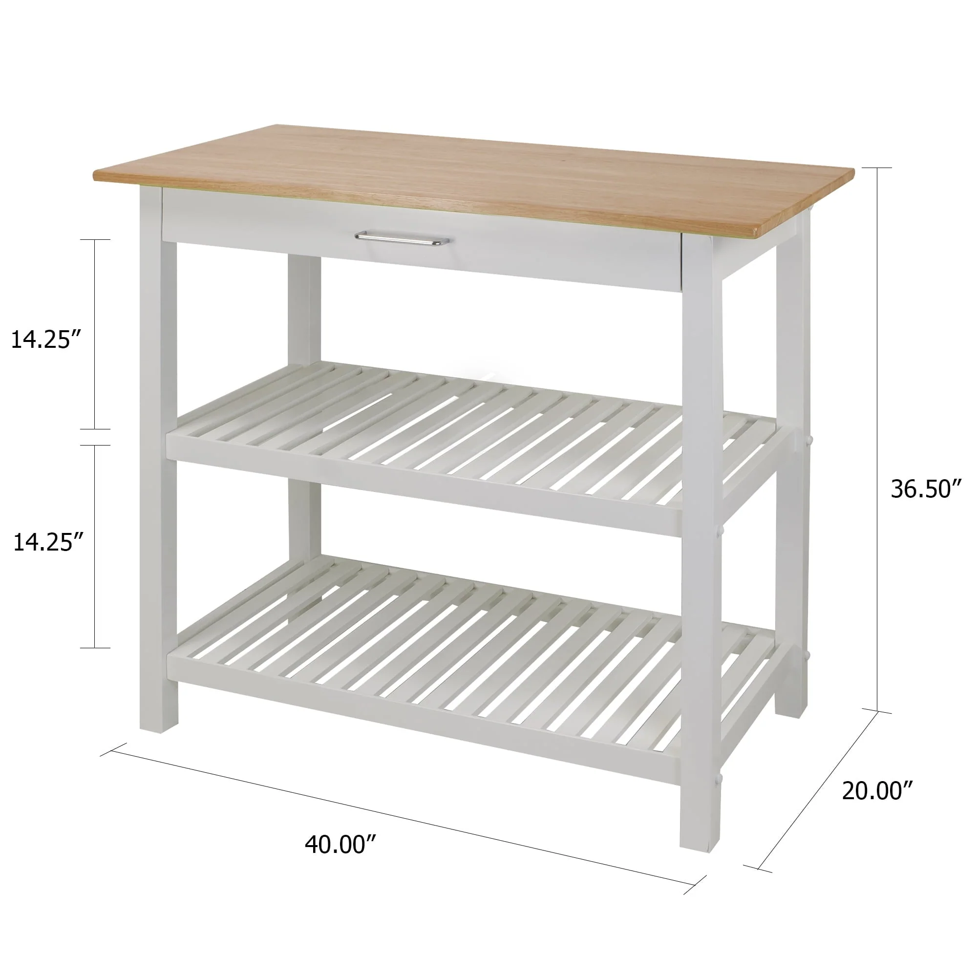 Casual Home Kitchen Island Bar Station with Hardwood Counter and Storage, White