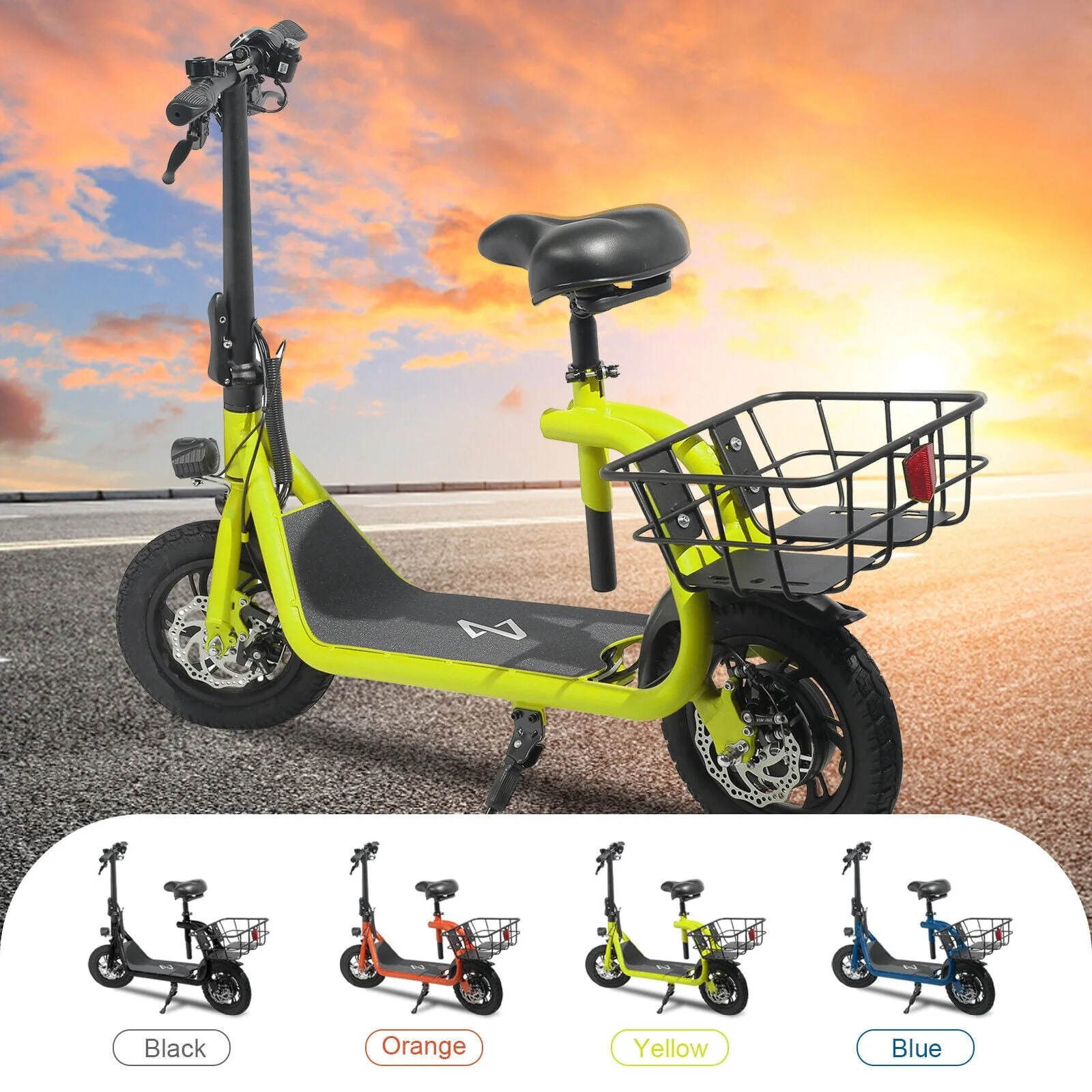 Dazone Electric Scooter Ebike, 450W 36V 12.5 Miles Long-range Battery Foldable Easy Carry Portable Design, Adult Electric Bicycle Scooter Up to 15.5 mph Commuter Scooter, 12 in Tires Off-Road, Yellow
