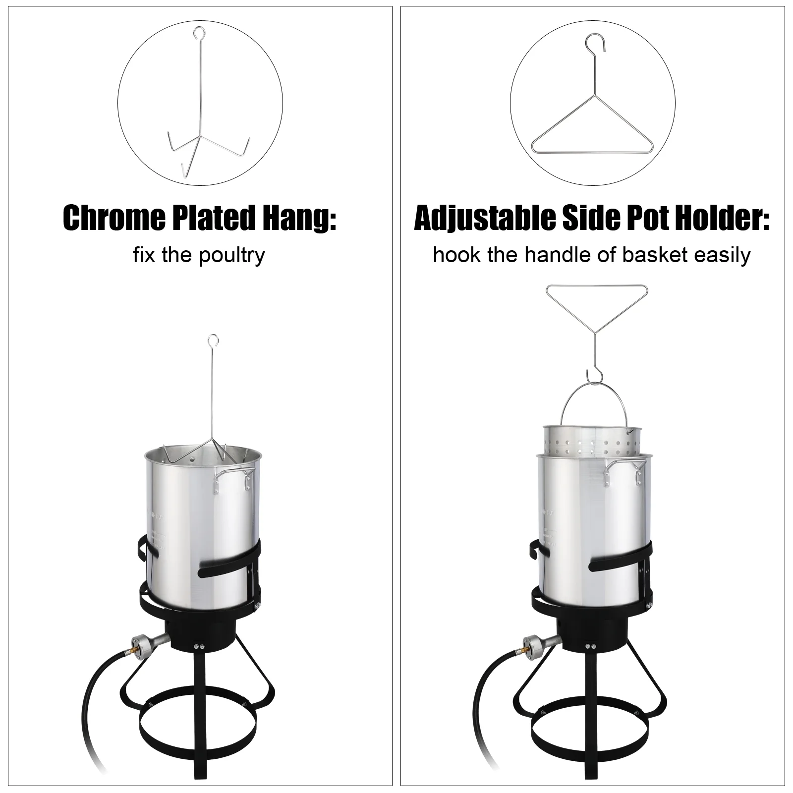 Qiushi 30QT Turkey Fryer Kit with 10QT Fish Pot, 54,000 BTU Outdoor Propane Gas Fryer Cooker, Includes Aluminum Pots, Basket, Poultry Rack, Thermometer for Frying, Boiling, and Seafood Cooking