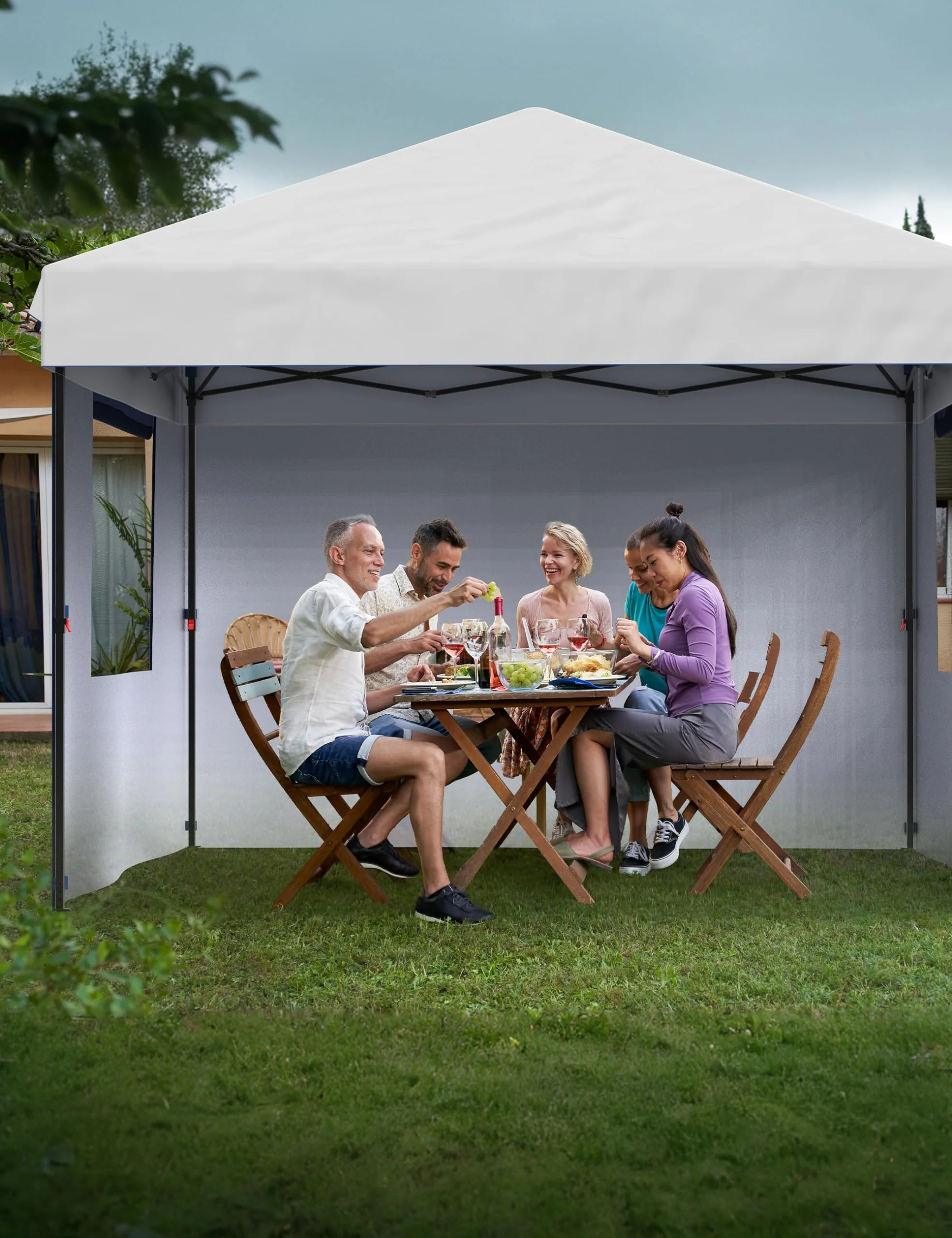 10x10 ft Pop Up Canopy with 4 Removable Sidewalls and Windows, 3 Adjustable Heights Commercial Shelter, Portable Enclosed Instant Tent with Wheeled Carry Bag, Waterproof Outdoor Gazebo, 7 Colors Avail
