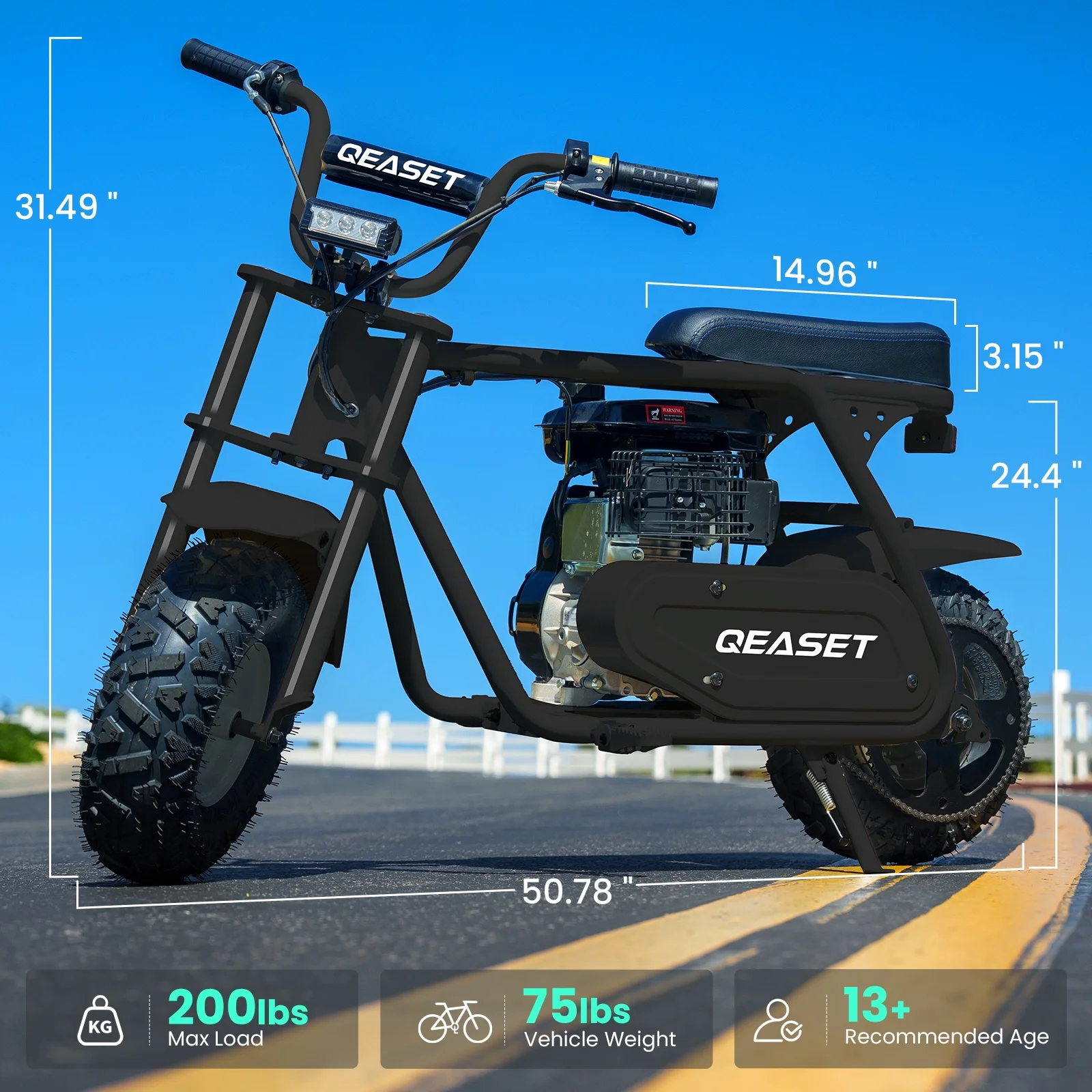 QEASET MB001 Gas Powered Mini Dirt Bike 99CC for Teens and Adults, 25MPH Off Road Motorcycle, Weight Support Up to 200 LBS - Black