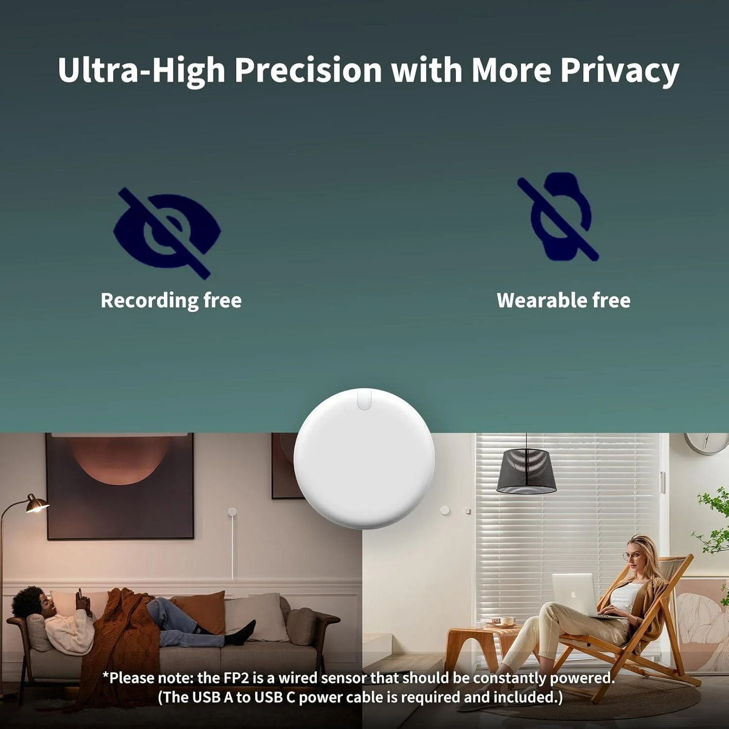 Presence Sensor FP2, 2.4 GHz Wi-Fi Required, mmWave Radar Wired Motion Sensor, Zone Positioning, Multi-Person & Fall Detection, Supports HomeKit, Alexa, Google Home and Home Assistant