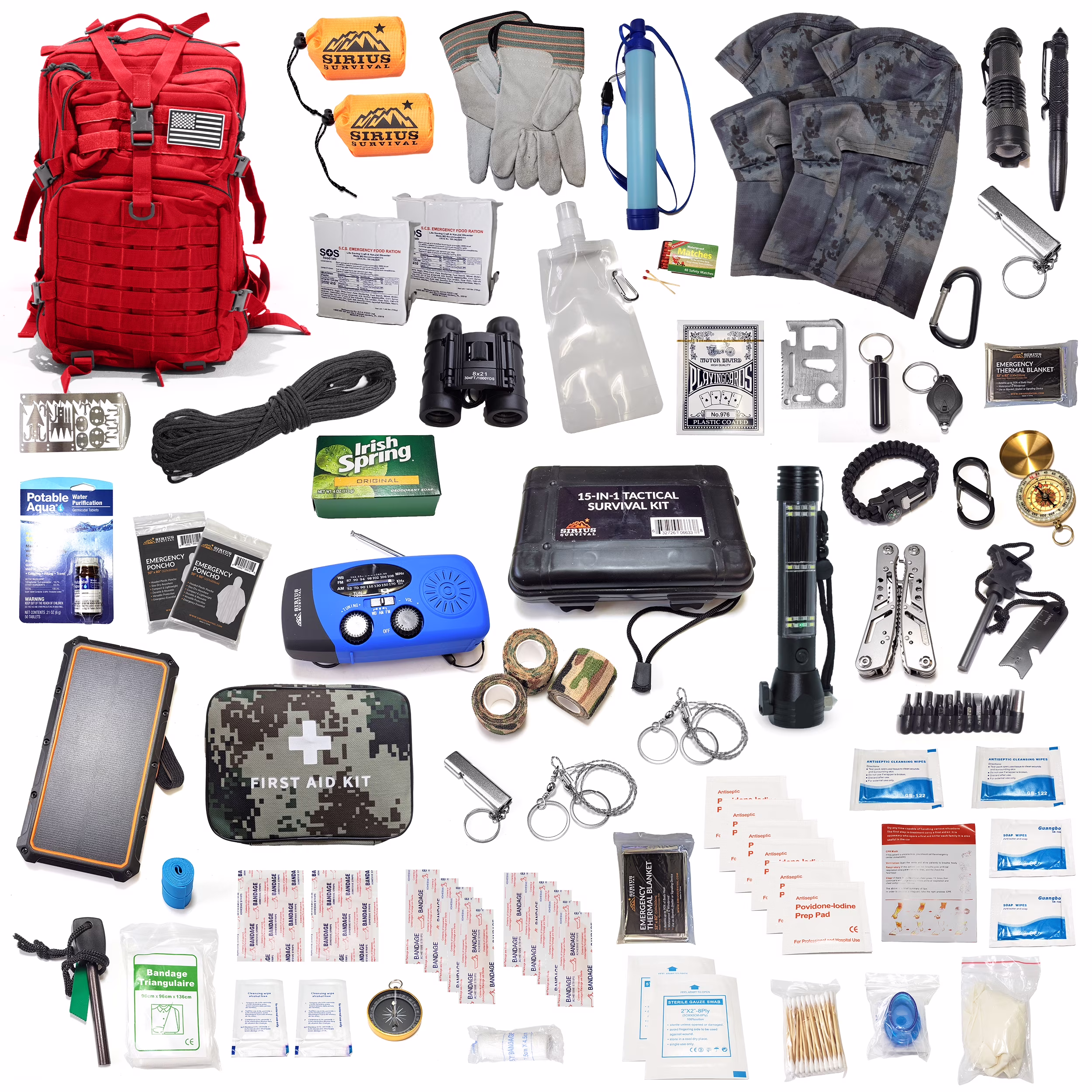 Pre-Packed Emergency Survival Kit/Bug Out Bag for 2 - Over 175 Total Pieces of Disaster Preparedness Supplies for Hurricanes, Floods, Earth Quakes & Other Disasters, Black
