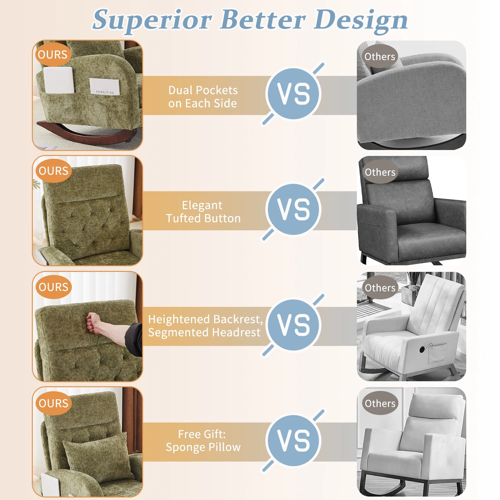 Ktaxon Rocking Accent Chair Glider Reading Chair Comfy Teddy Velvet Upholstered Single Sofa Rocker for Living Room, Nursery, Bedroom Beige