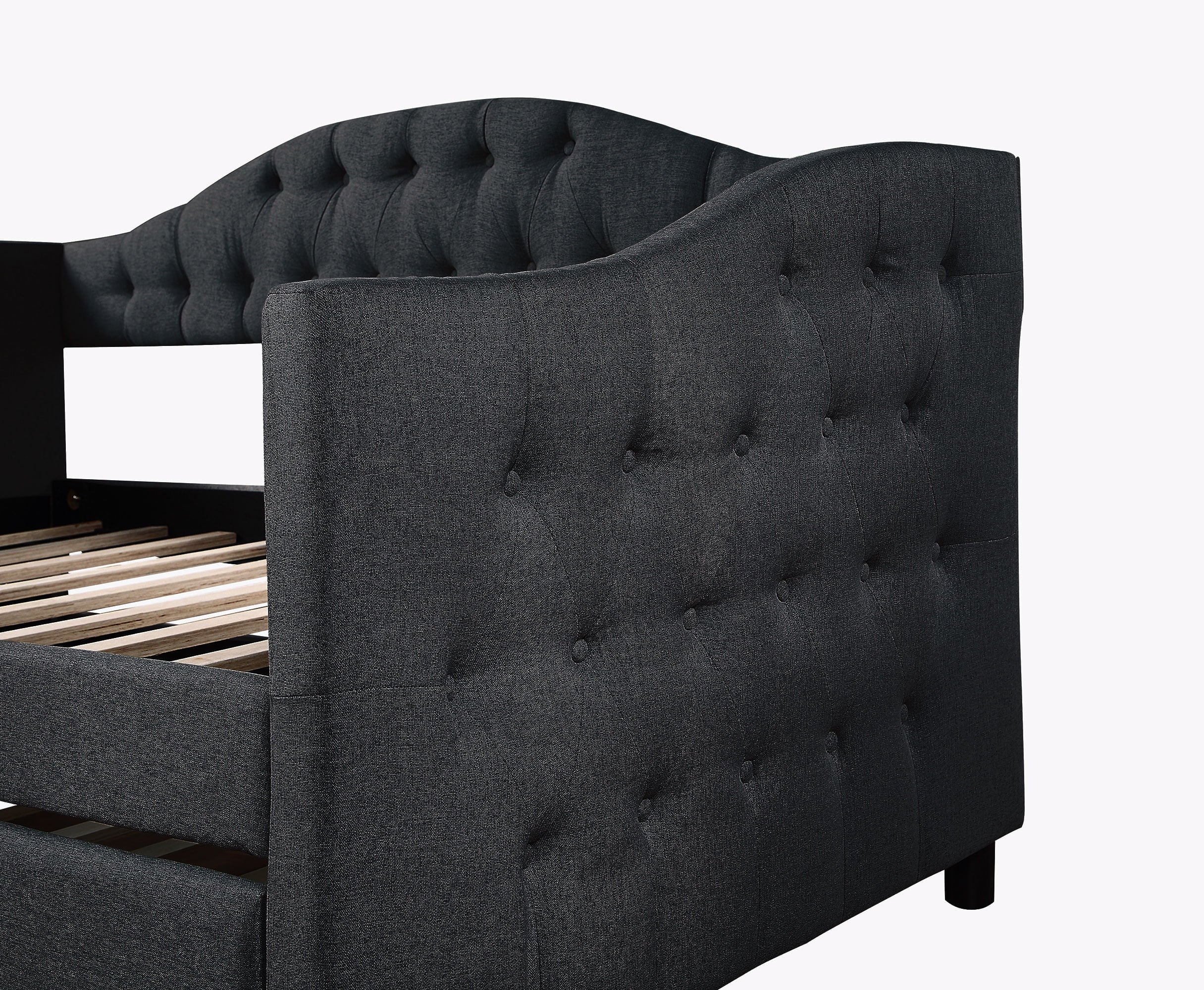 Euroco Upholstery Twin Size Daybed, Wood Tufted Daybed with Trundle for Kids Room, No Box Spring Needed, Dark Gray