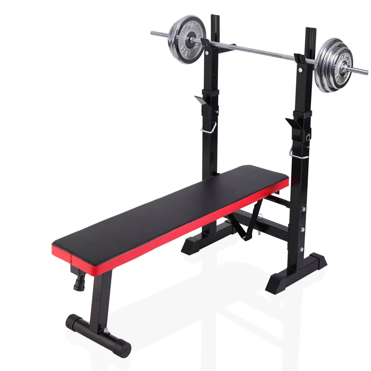 Kepooman Adjustable Folding Fitness Barbell Rack & Weight Bench Set for Home Gym, Strength Training