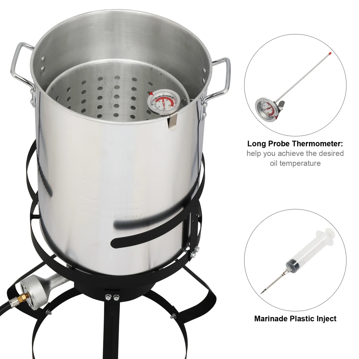 Turkey Fryer Kit, 30QT Aluminum Turkey Deep Fryer & 10QT Fish Fryer Kit w/Baskets & Stand, 54000 BTU Propane Burner, Thermometer, Marinade Injector, Turkey Rack & Rack Lifter, for Outdoor Cooking