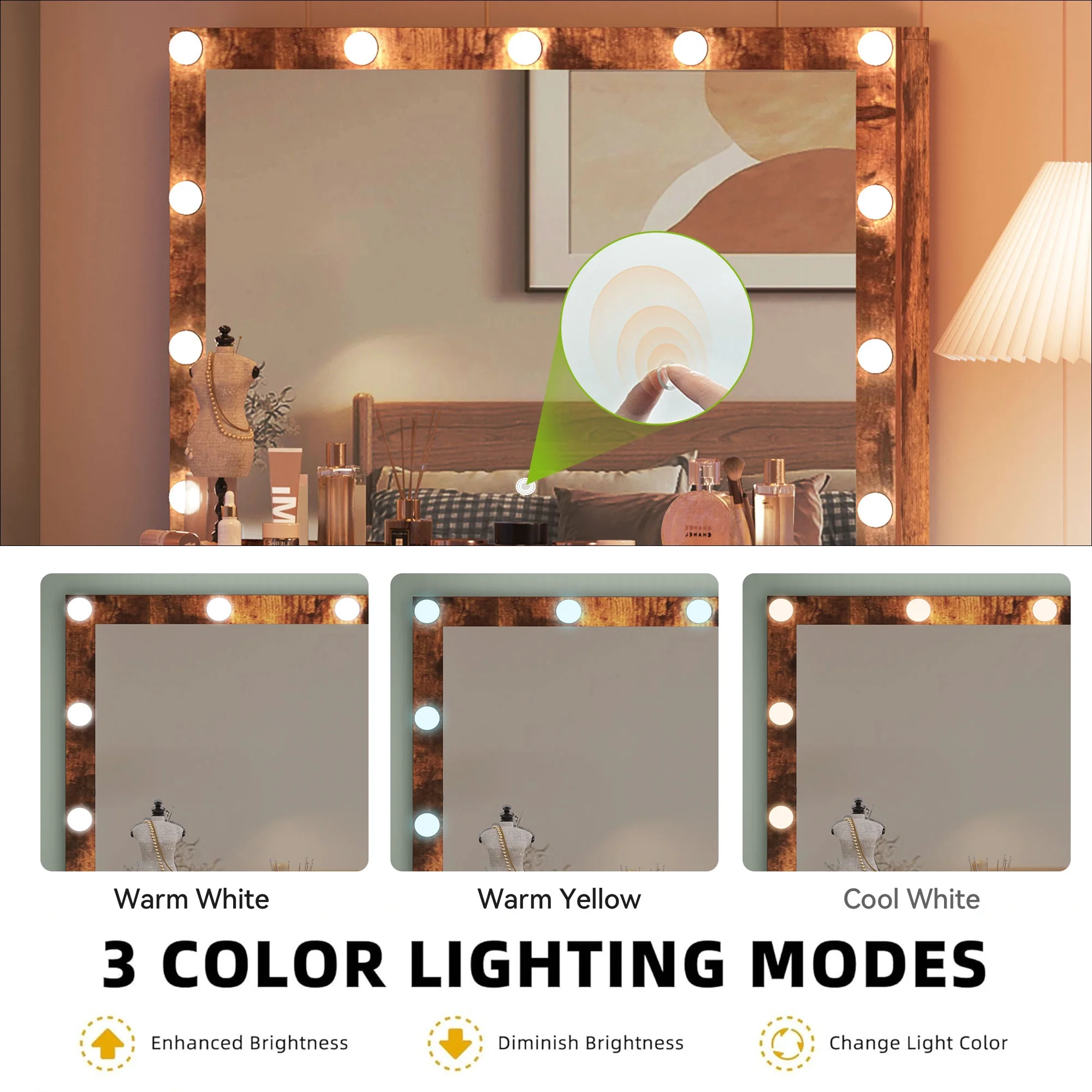 Dextrus Makeup Vanity Desk with Large Lighted Mirror and Storage - Enhance Your Beauty, Routine 4 Drawer Vanity Table with Cushioned Stool, Milky-White