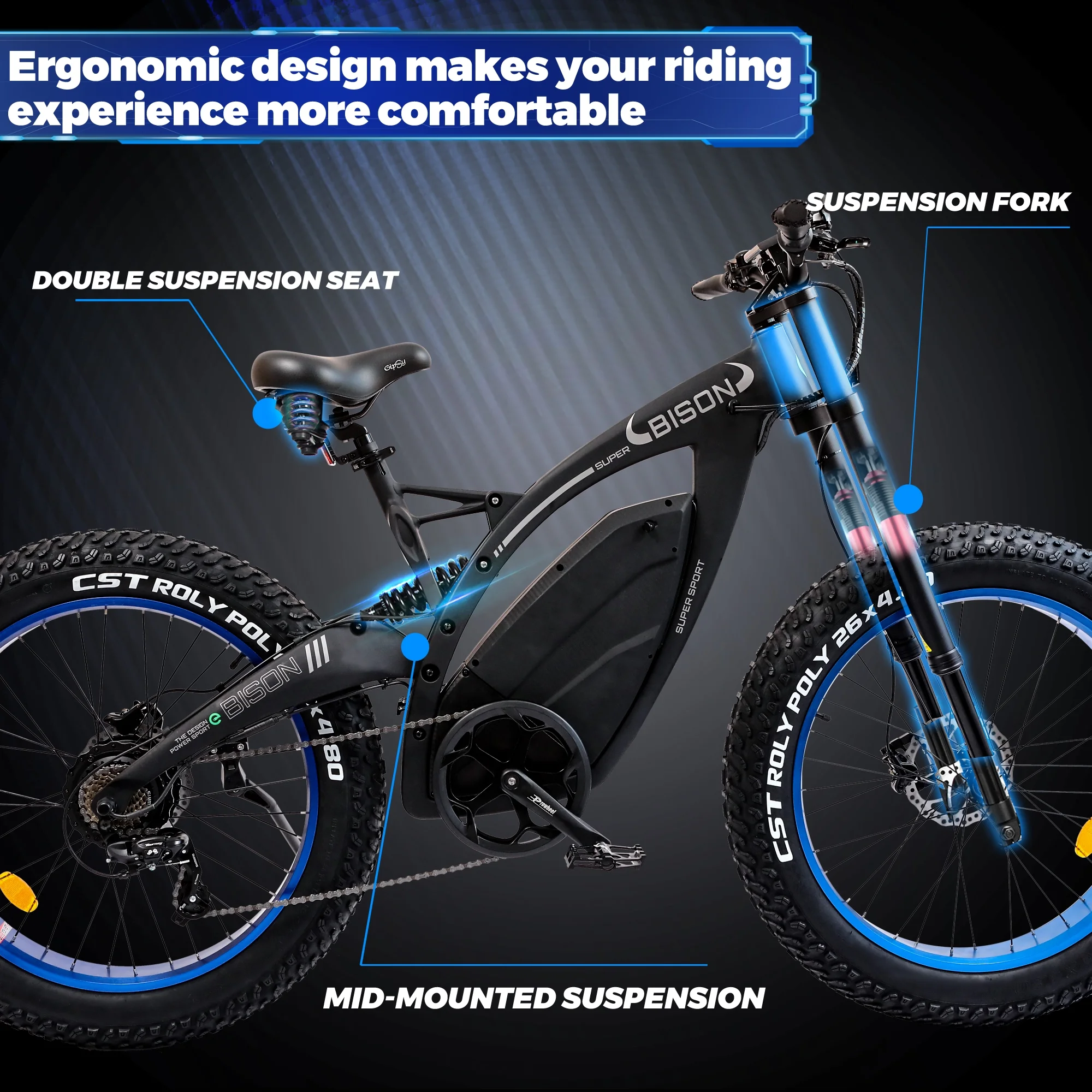 Ecotric Electric MTB Bike 18 Ah 48 V 750 W Battery 26 In. 4.8 In. Fat Tire Full Suspension Fork Aluminum Frame Men's Mountain Bike Beach E-Bike Snow Bicycle for Adults A-E516646