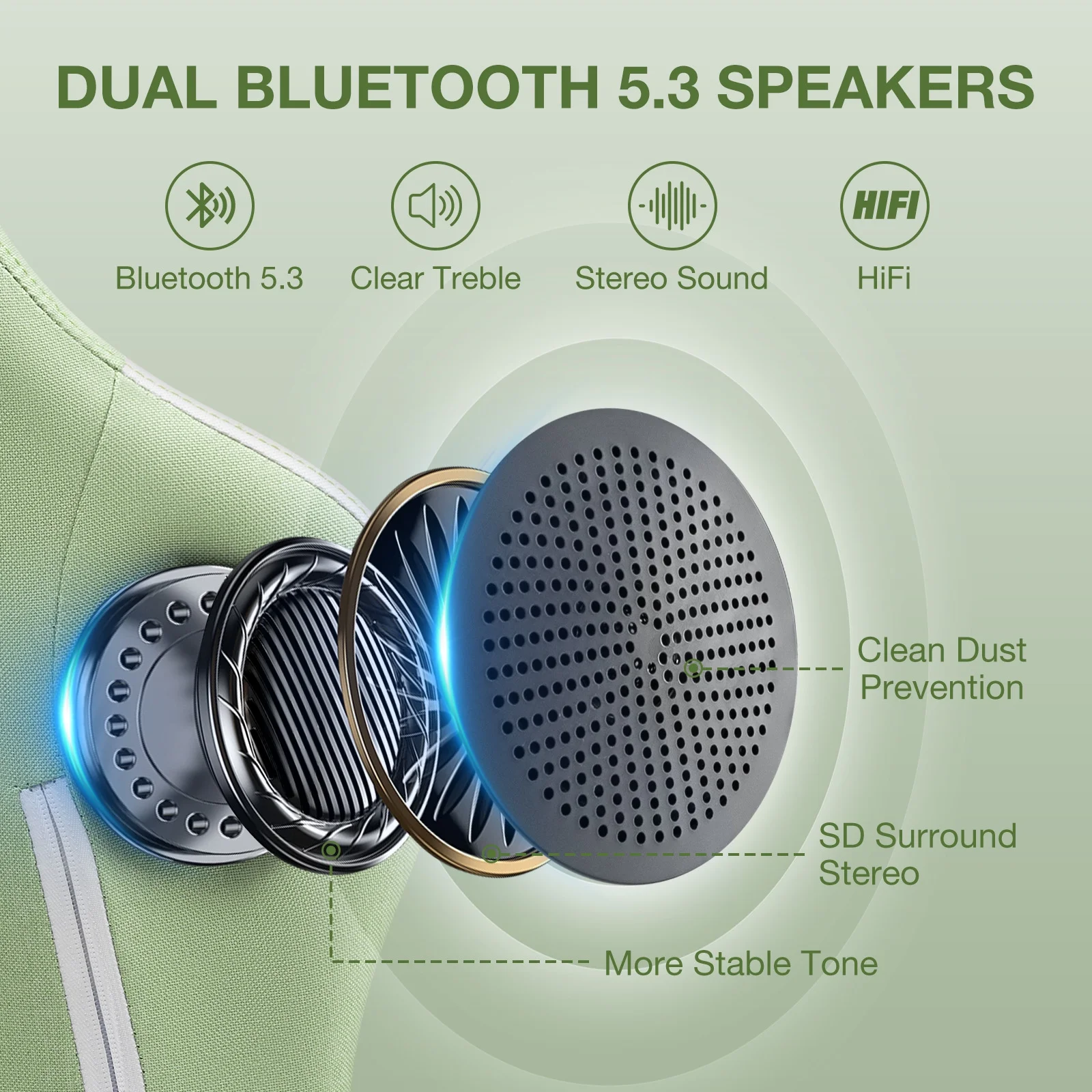 Hoffree Gaming Chair with Speakers Fabric Gamer Chair with footrest and massage Big and Tall Video Game Chair with Headrest and Lumbar Support for Adults