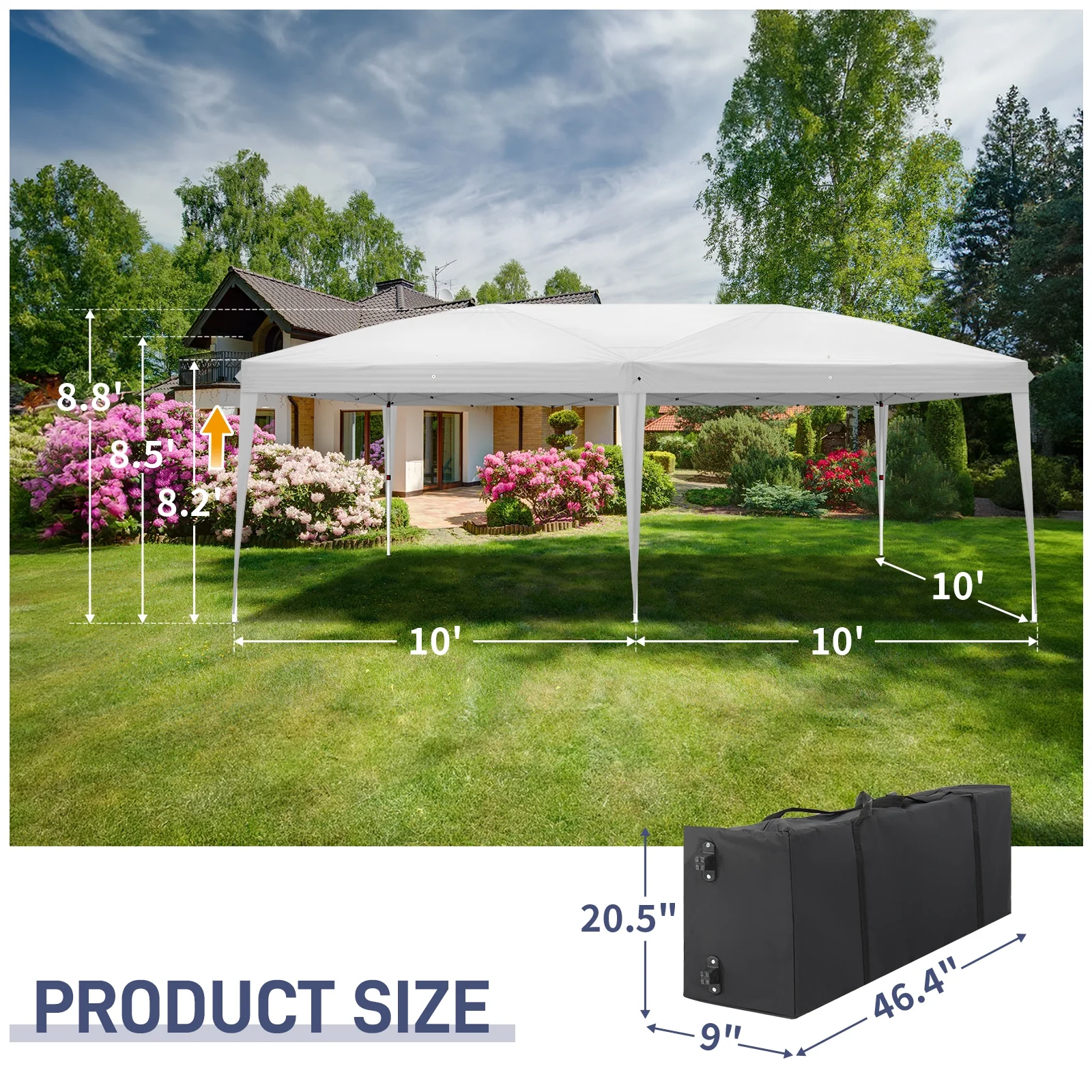 Zimtown 10'x20' Ez Pop up Backyard Canopy Heavy Duty Blue W/6 Sides
