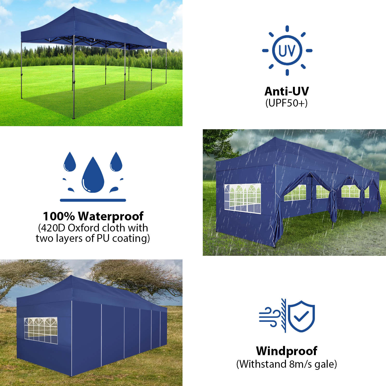 SANOPY 10'x30' Canopy Heavy Duty Pop Up Canopy Tent Outdoor Gazebo Shelter Portable Instant Commercial Wedding Party Tent with 8 Removable Sidewalls&3 Heigh Adjustable&Roller Bag,Dark Blue