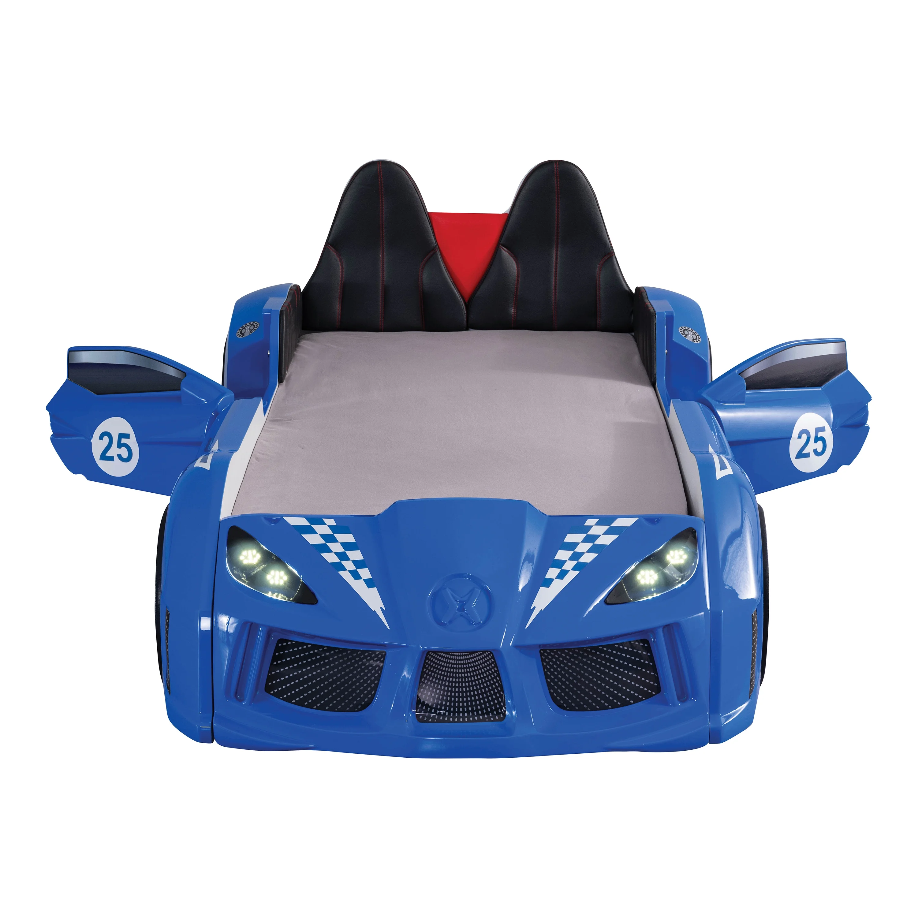 Furniture of America Dash Kids Plastic Twin Race Car Bed with LED and Sound, White