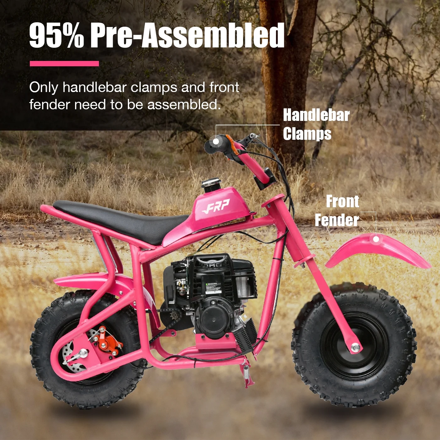 FRP 50cc Gas Dirt Bike - Red Mini Motorcycles for Young Riders, Gas Powered Mini Bike with Safety Kill Switch, Tubeless Tires, Easy Pull Start, and EPA Approved (Red)