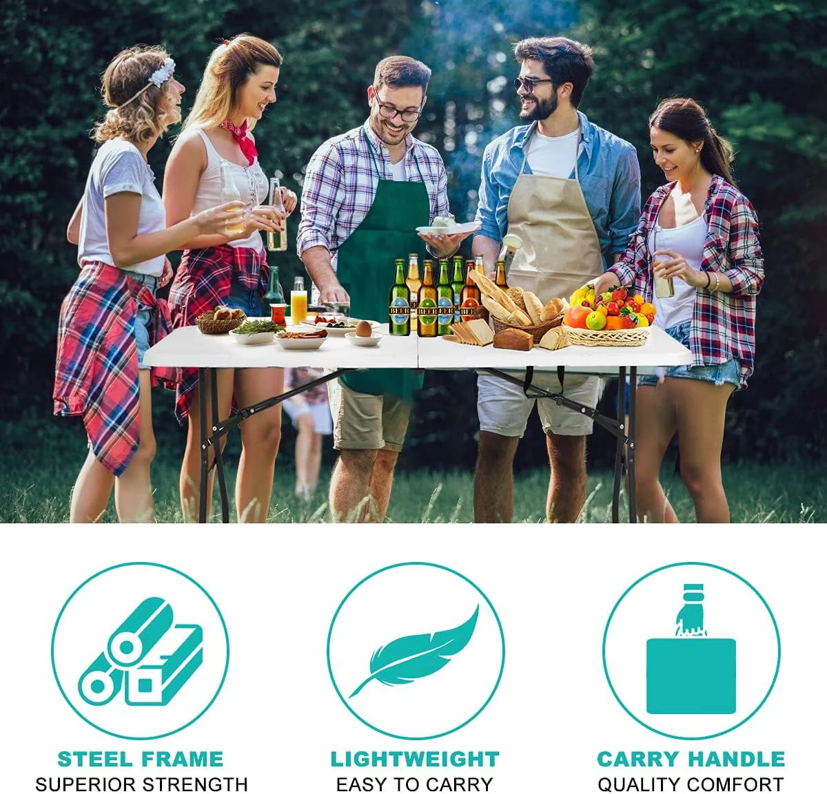 NiamVelo 6 ft Folding Table with Handle, Heavy Duty  Plastic Table Picnic Table Camping Table  Utility Party Dining Table for Indoor Outdoor, White