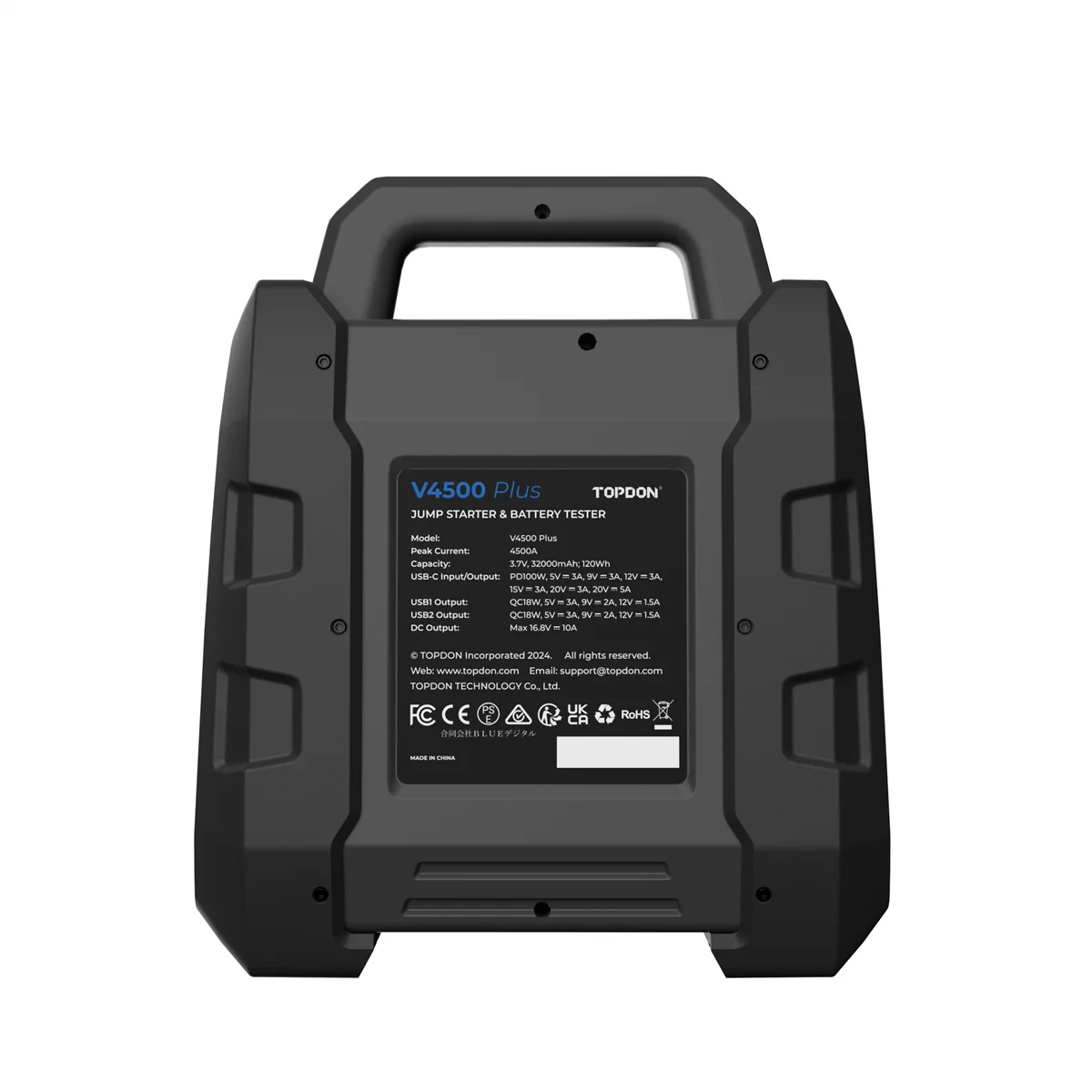 Topdon V4500 PLUS - 2-in-1 4500 Peak Amp Jump Starter & Battery/System Tester