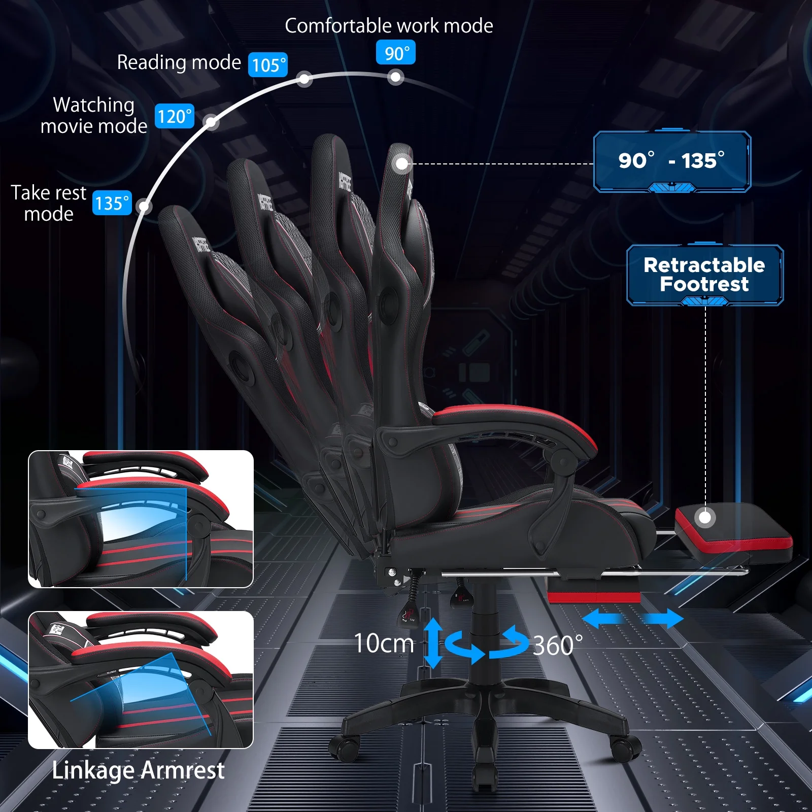 Hoffree Gaming Chair with Bluetooth Speakers Big and Tall Gamer Chair with Footrest and Massage Game Chair with Lumbar Support and 360-Swivel Seat and Headrest for Adults, 400lbs