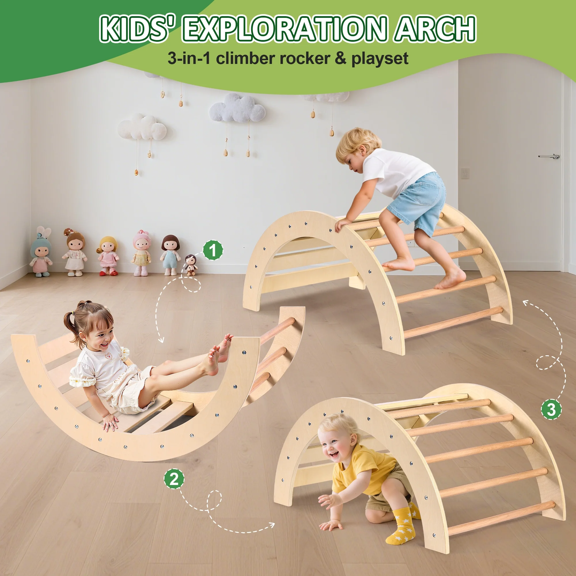 Lookfly 8 in1 Pikler Triangle Set Foldable Baby Climbing Toys for Toddlers 1-6 Inside with Ramp,Toddler Climbing Toys Indoor Baby Gift