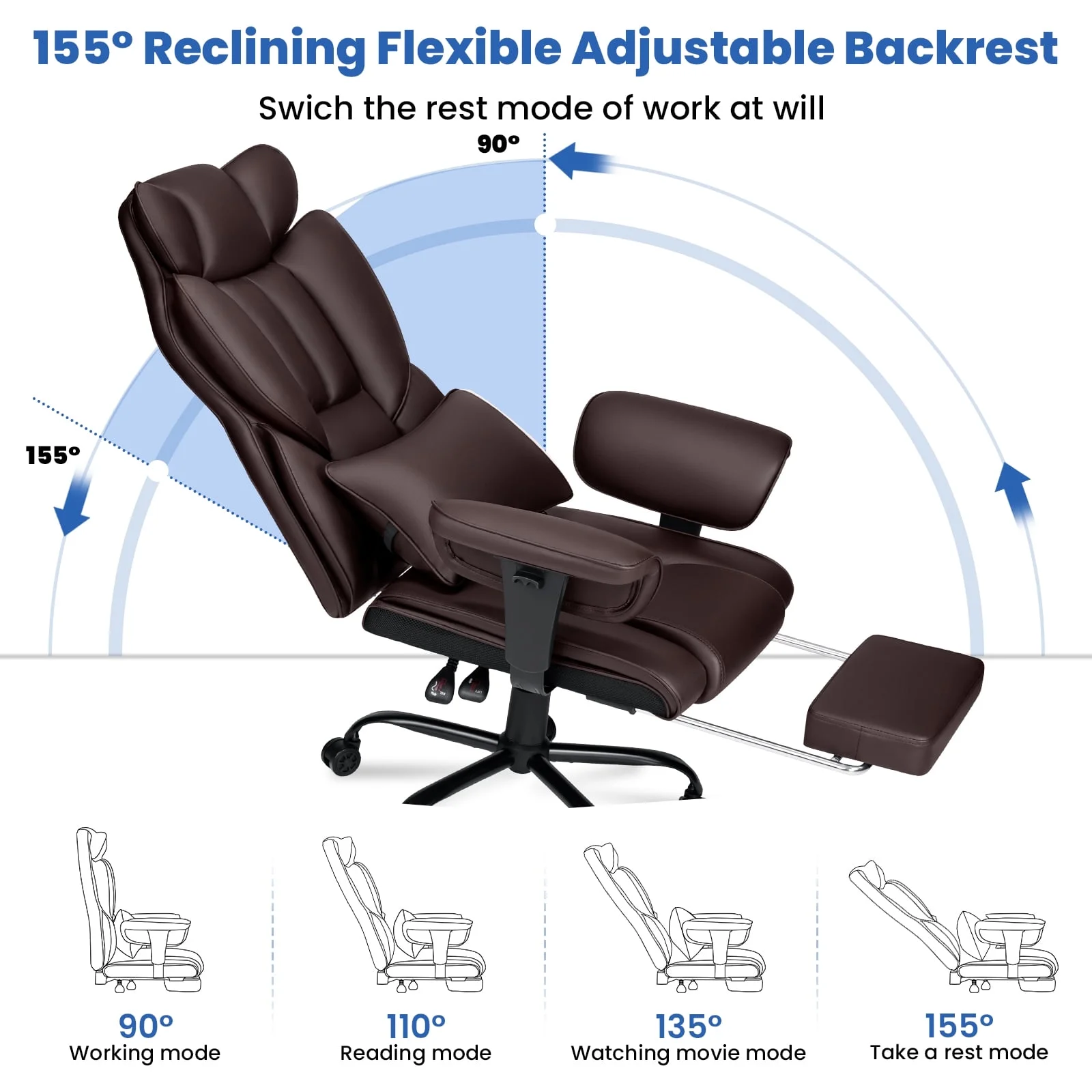 Hoffree Big and Tall Fabric Office Chair 450lbs, Executive Desk Chair with Massage Ergonomic  Computer Chair with Footrest Reclining Desk Office Chair with Lumbar Support for Home Office