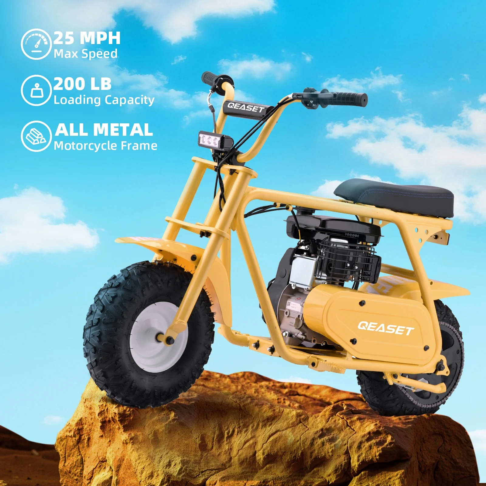 QEASET MB001 Gas Powered Mini Dirt Bike 99CC for Teens and Adults, 25MPH Off Road Motorcycle, Weight Support Up to 200 LBS - Black