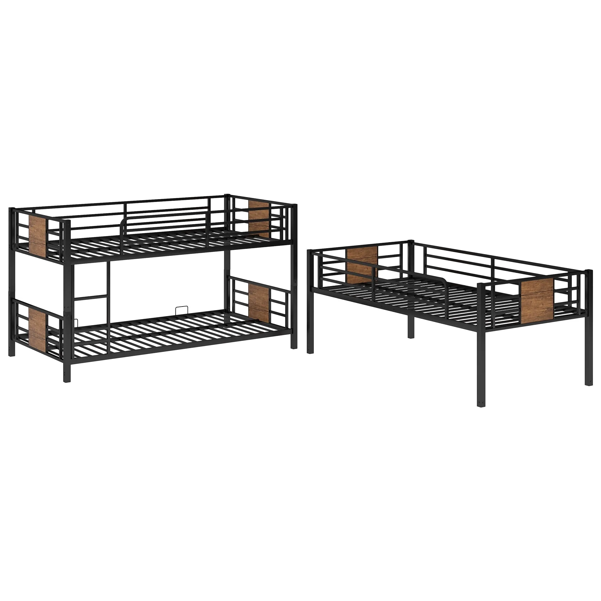 Euroco Metal Twin over Twin over Twin Bedroom Bunk Bed, Triple 3-in-1 Bed, Brown